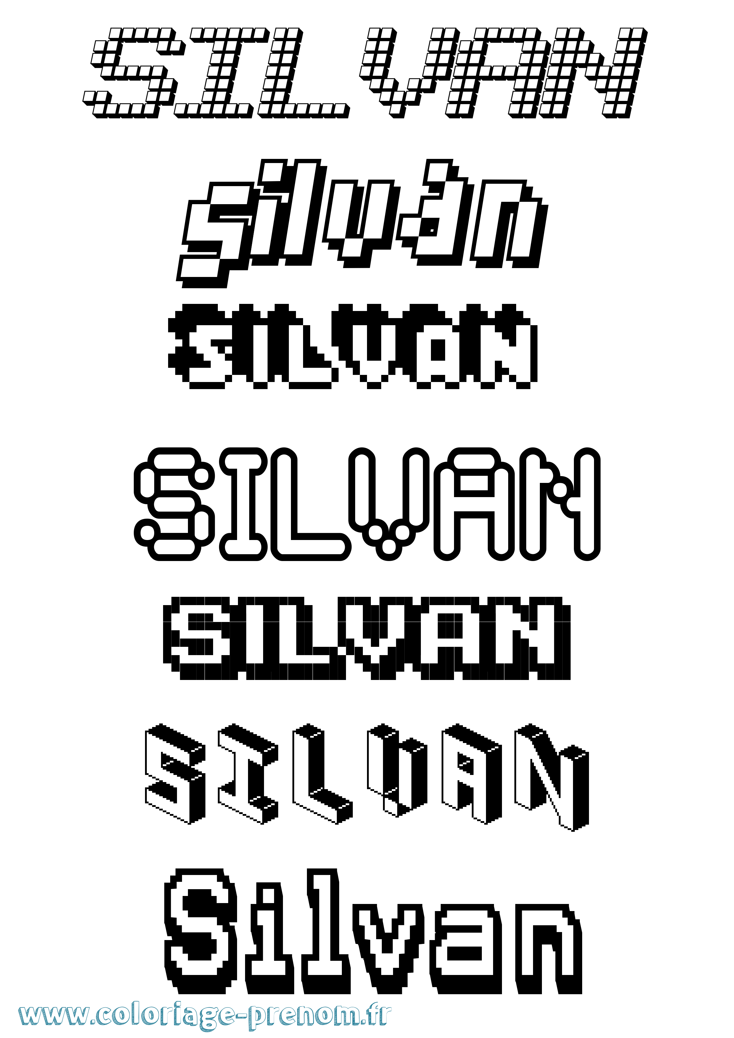 Coloriage prénom Silvan Pixel