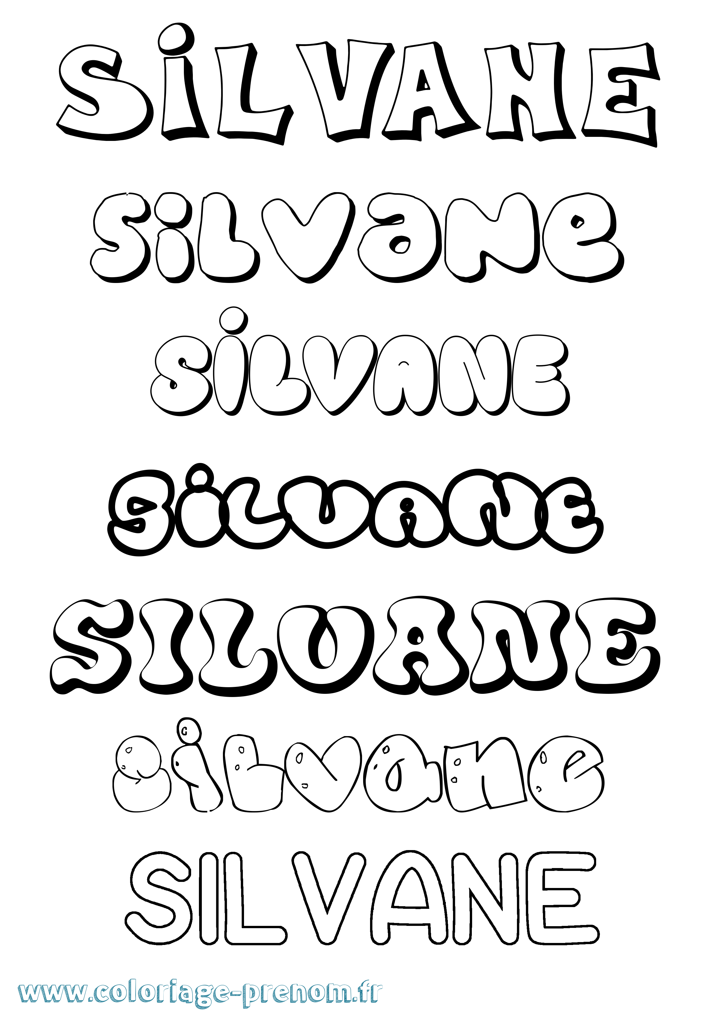 Coloriage prénom Silvane Bubble