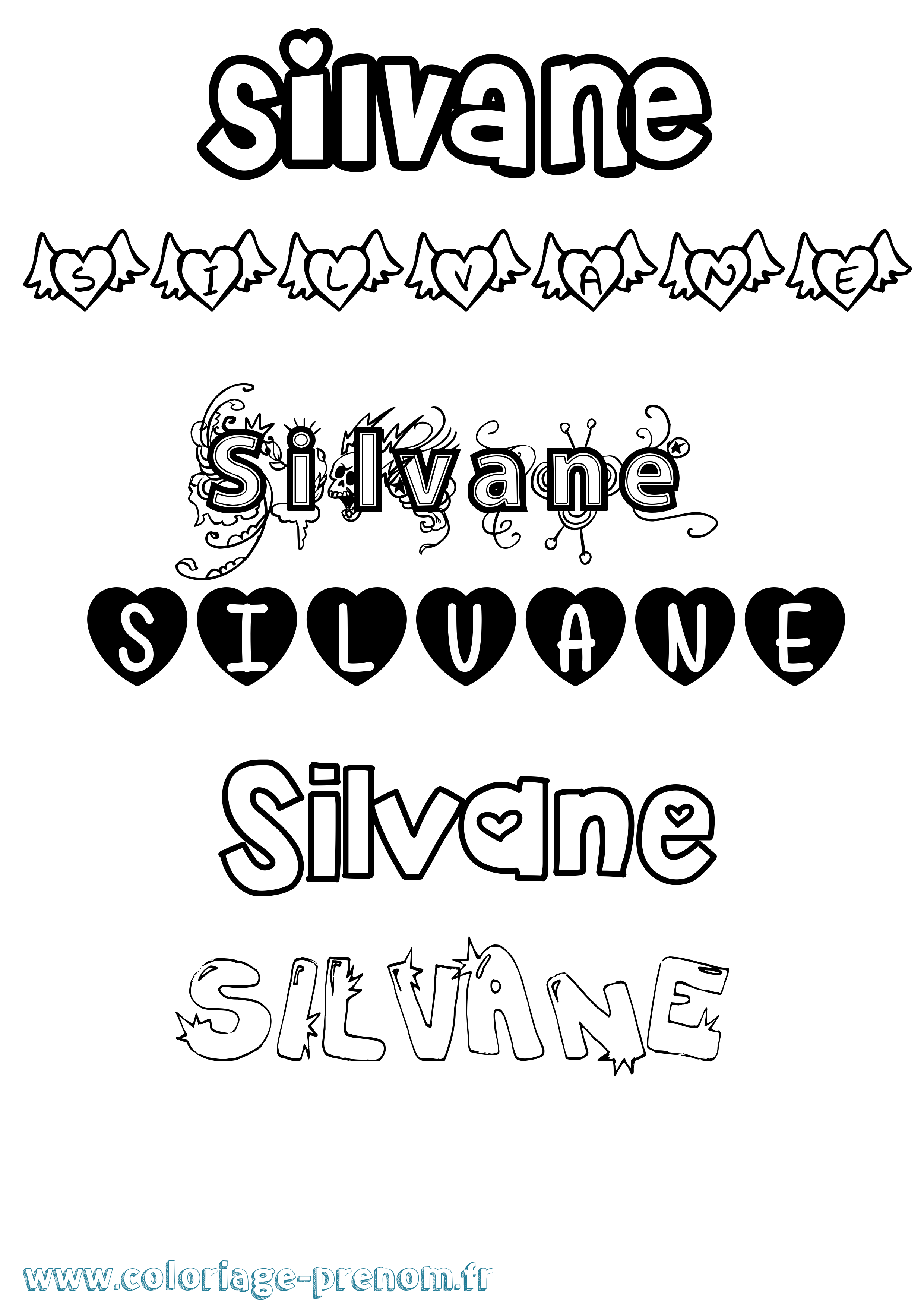 Coloriage prénom Silvane Girly