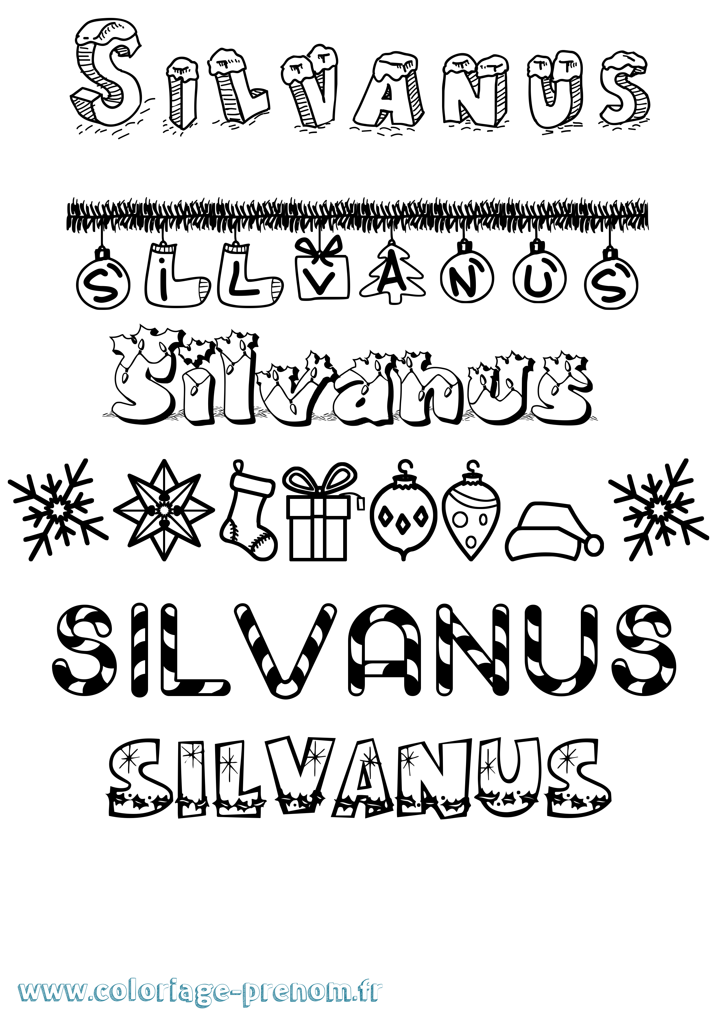 Coloriage prénom Silvanus Noël
