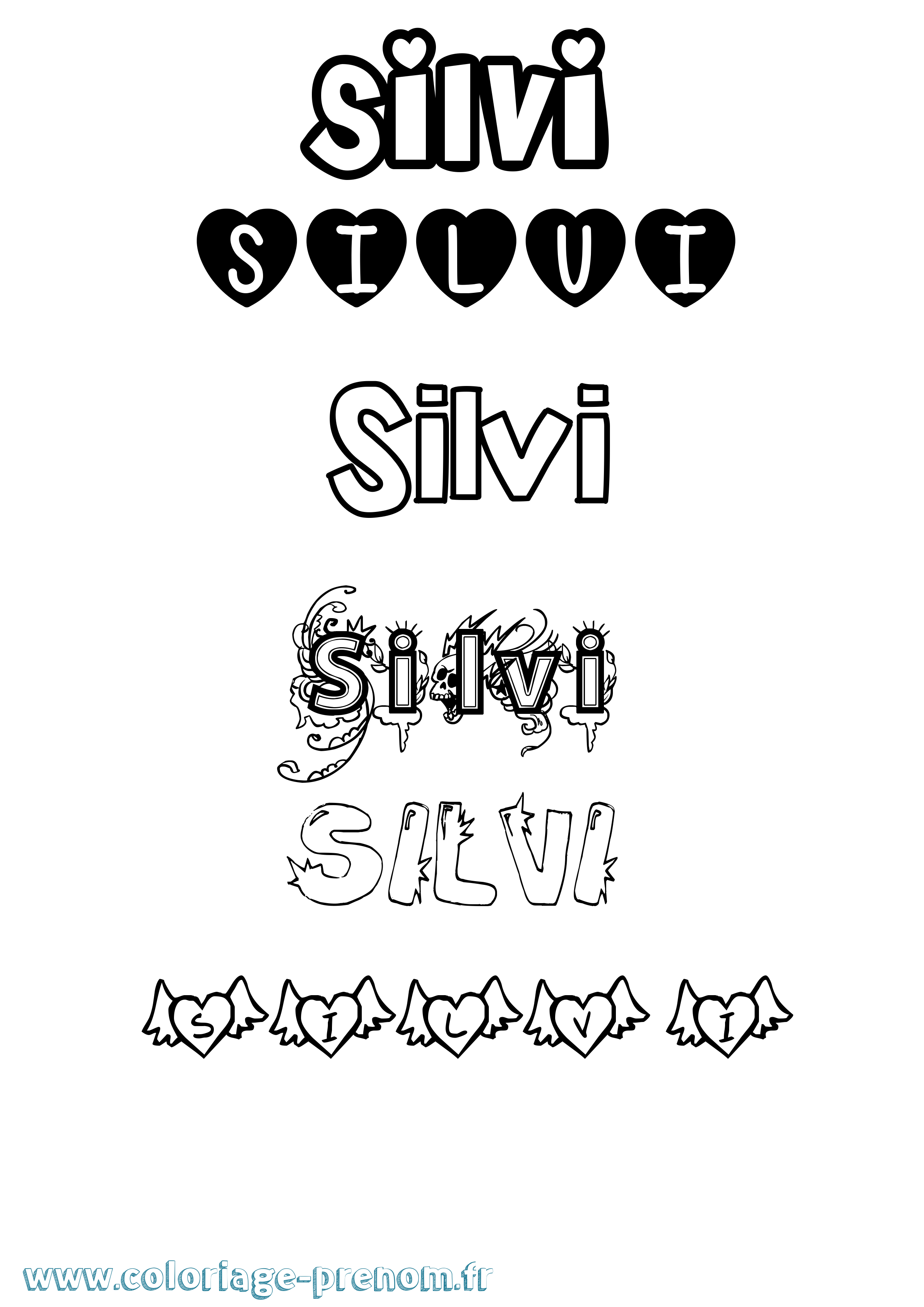 Coloriage prénom Silvi Girly