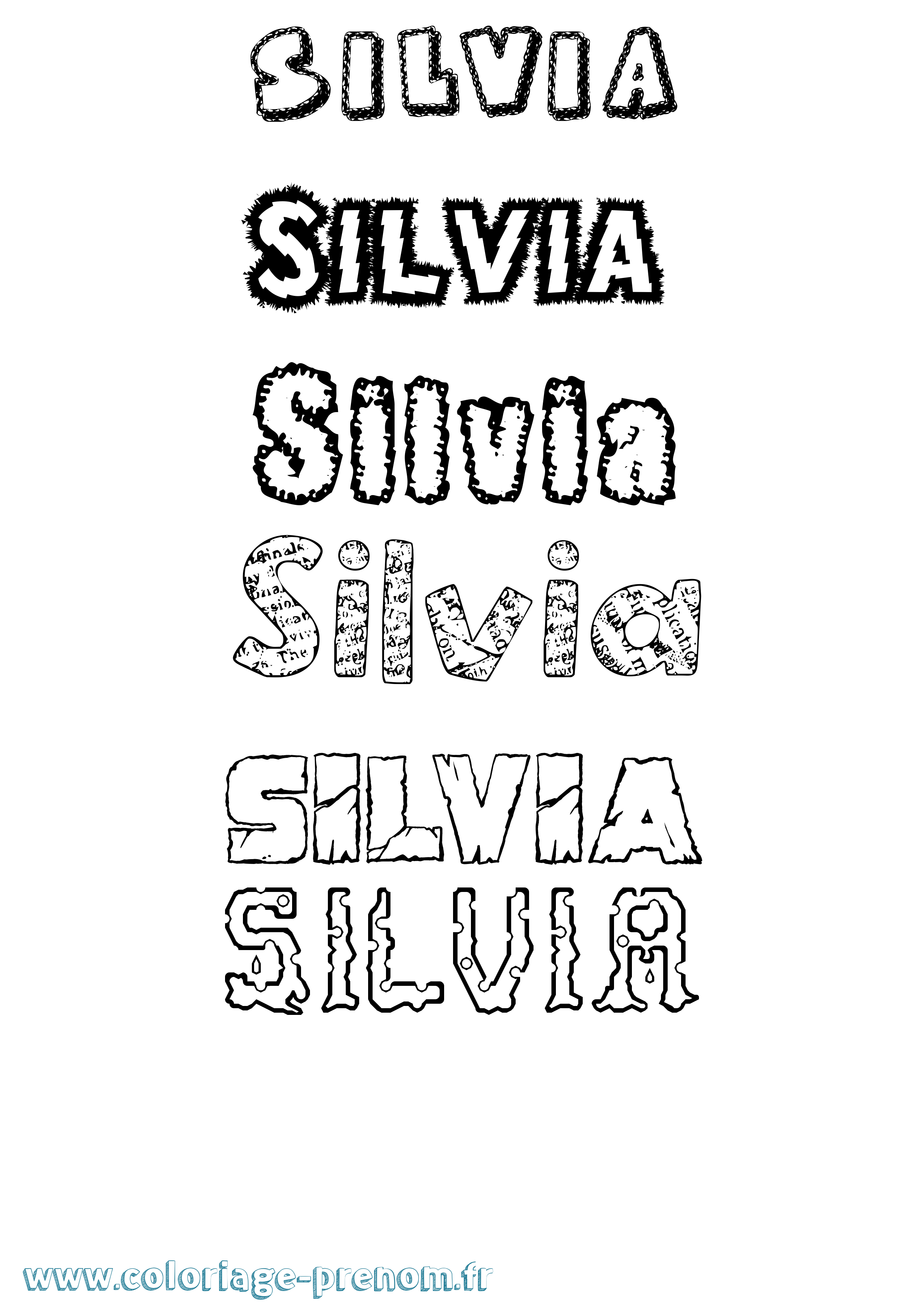 Coloriage prénom Silvia Destructuré
