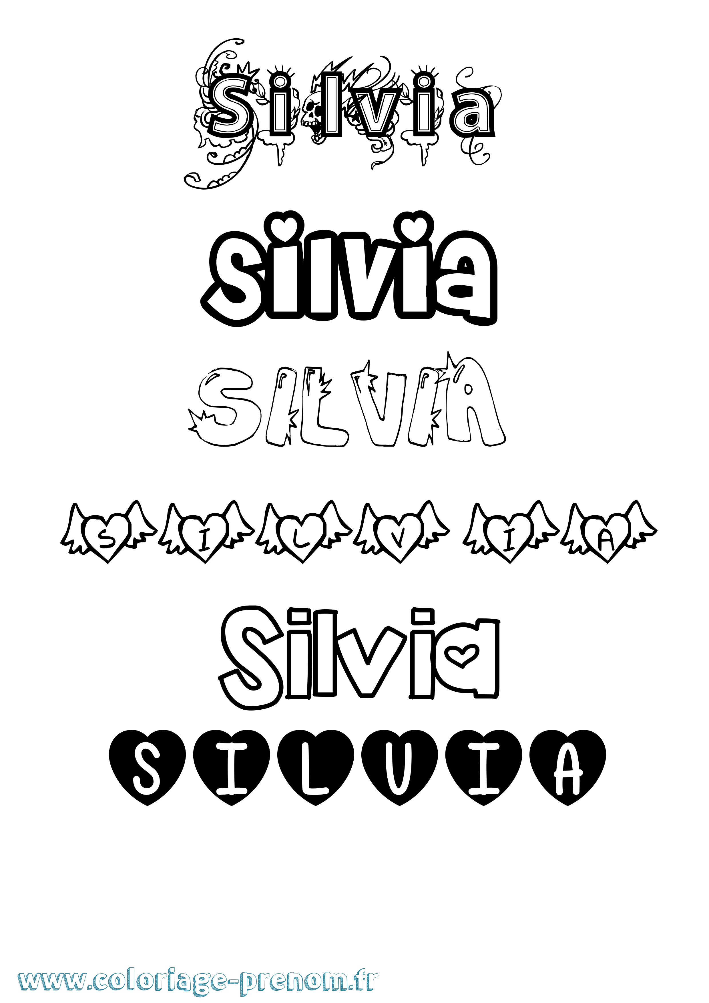 Coloriage prénom Silvia Girly