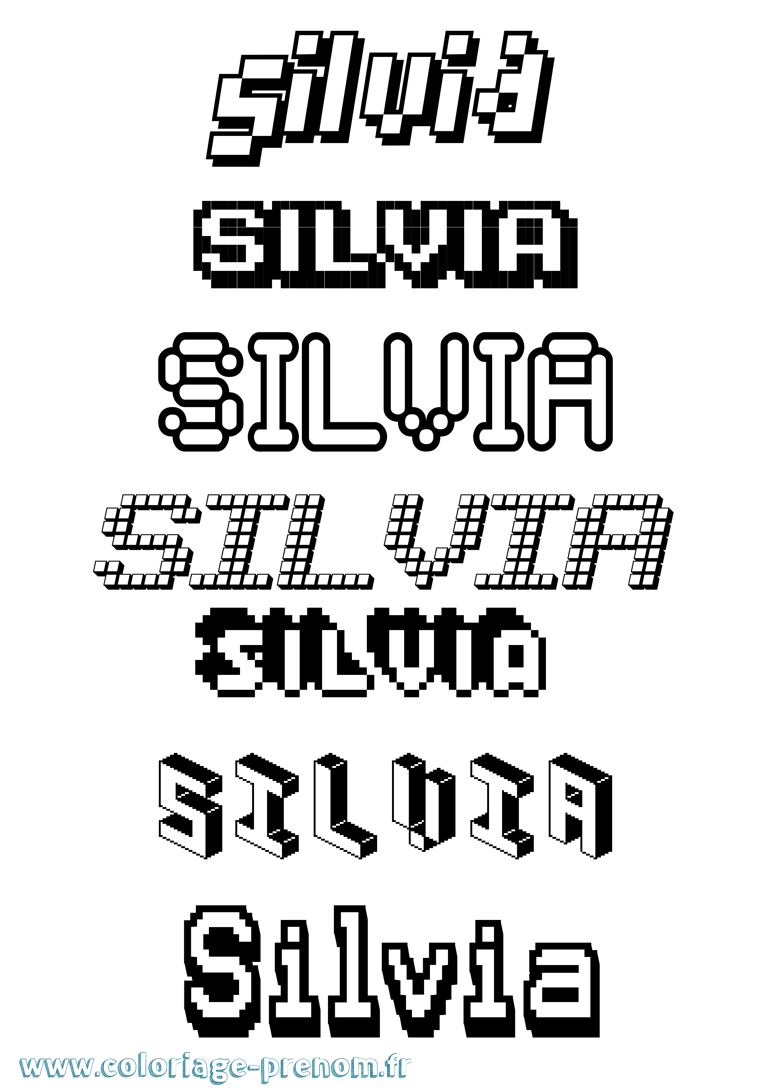 Coloriage prénom Silvia Pixel