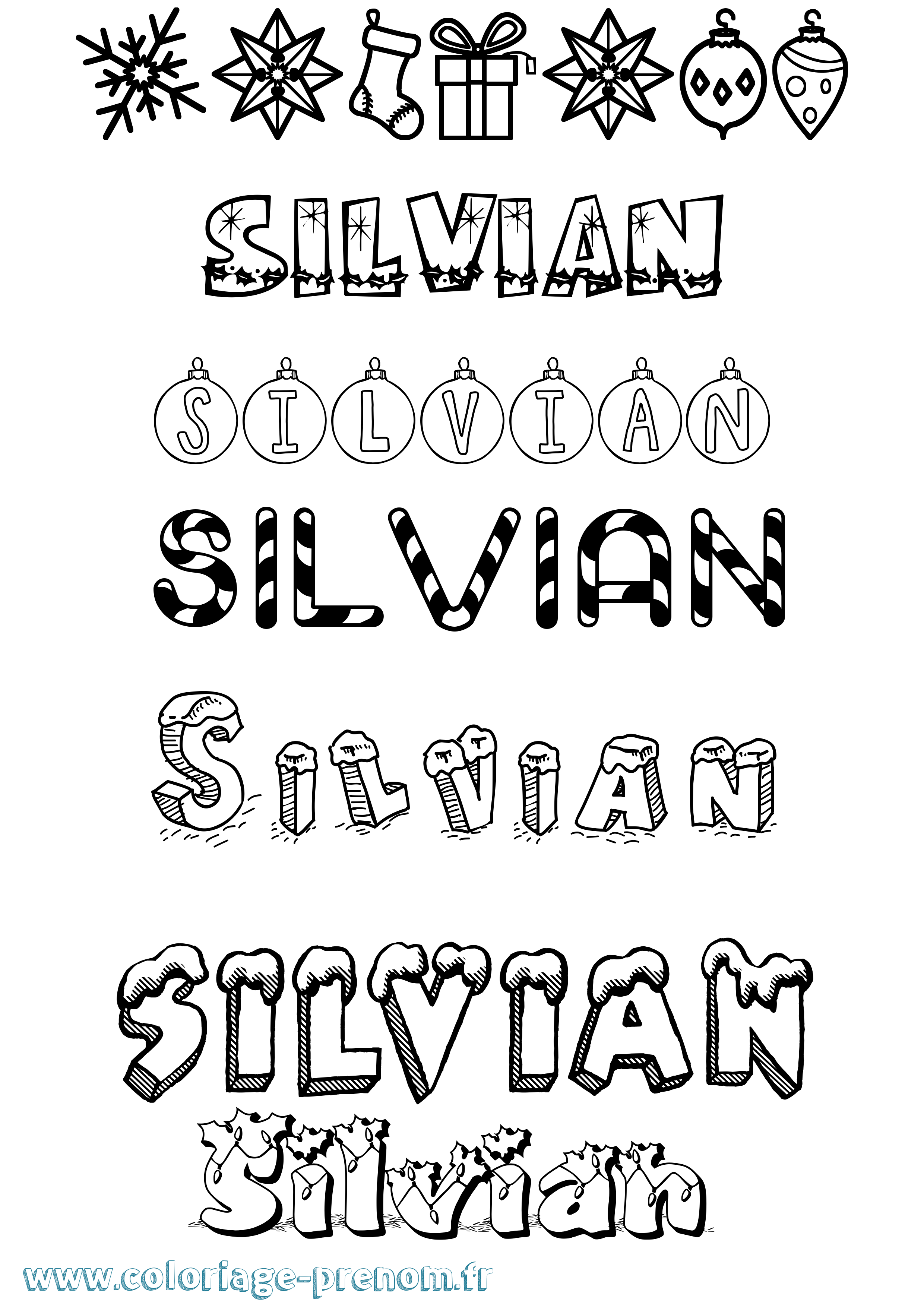 Coloriage Silvian Noël Coloriage prénom Silvian Noël
