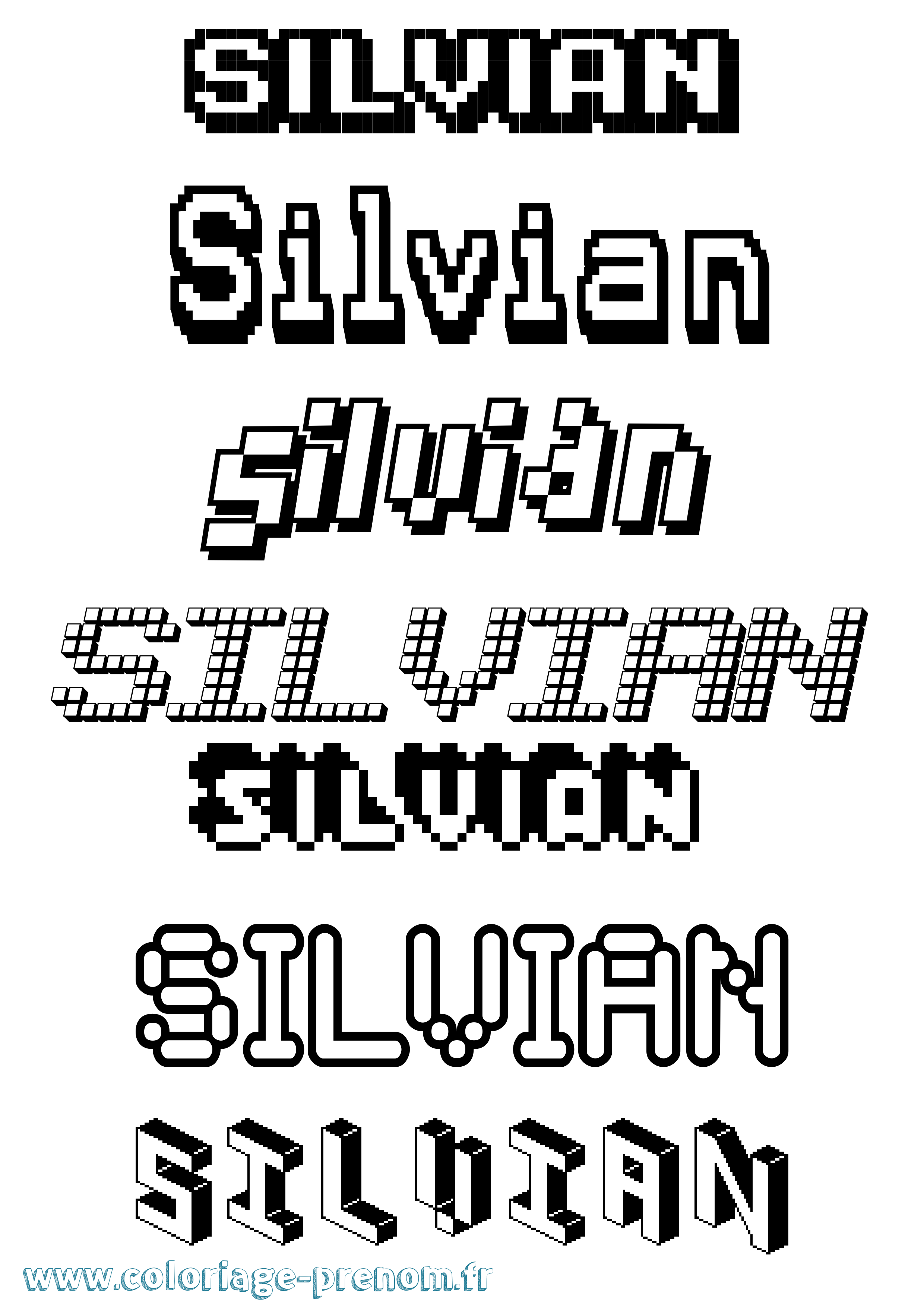 Coloriage prénom Silvian Pixel