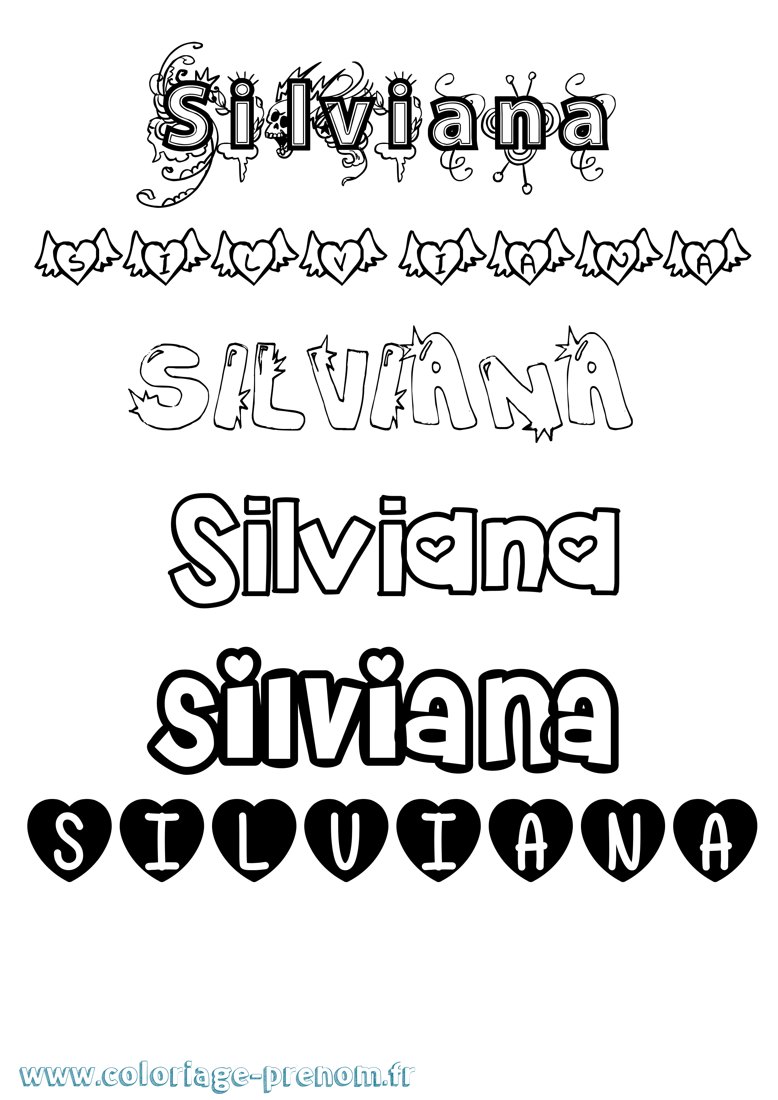 Coloriage prénom Silviana Girly