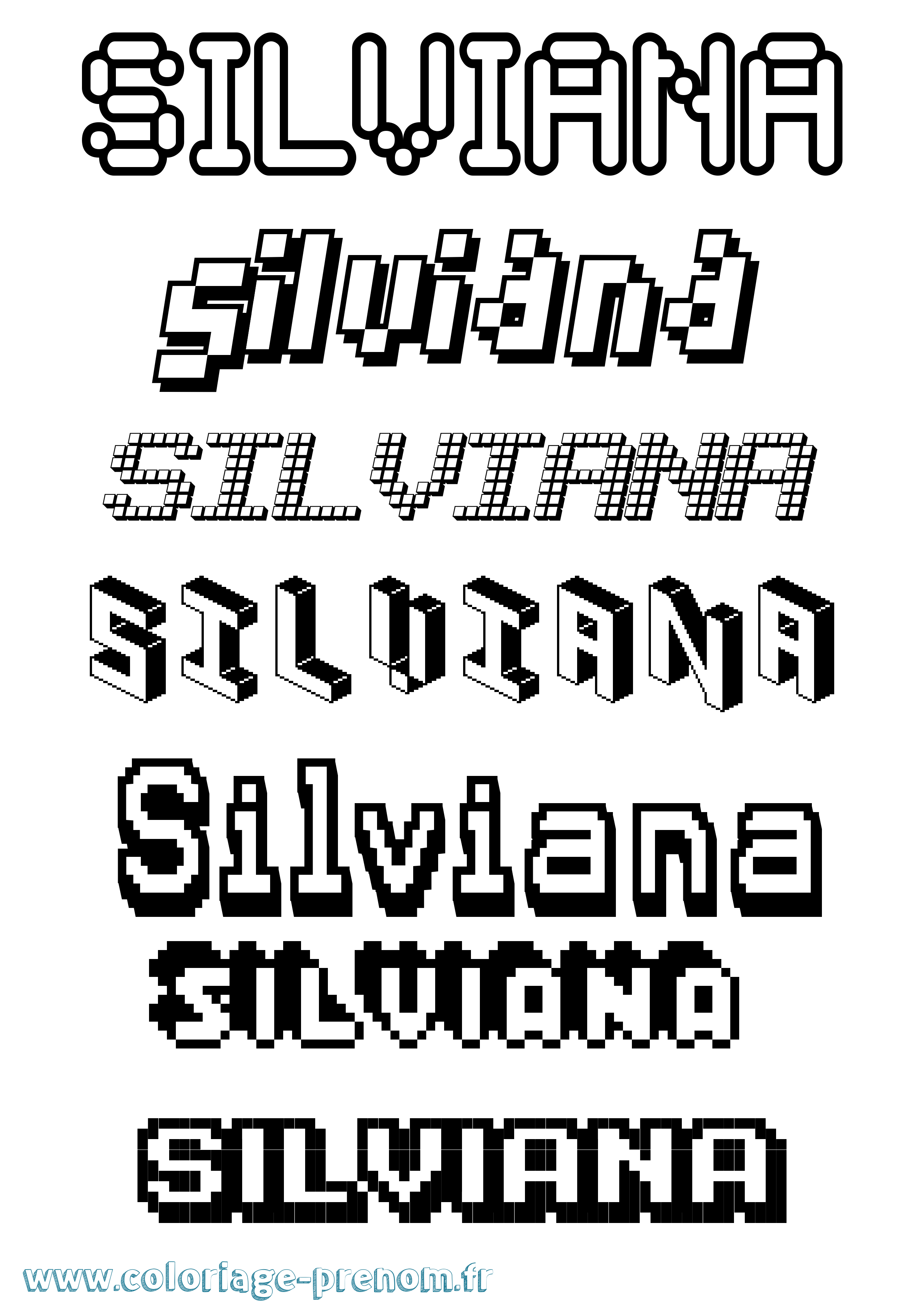 Coloriage prénom Silviana Pixel