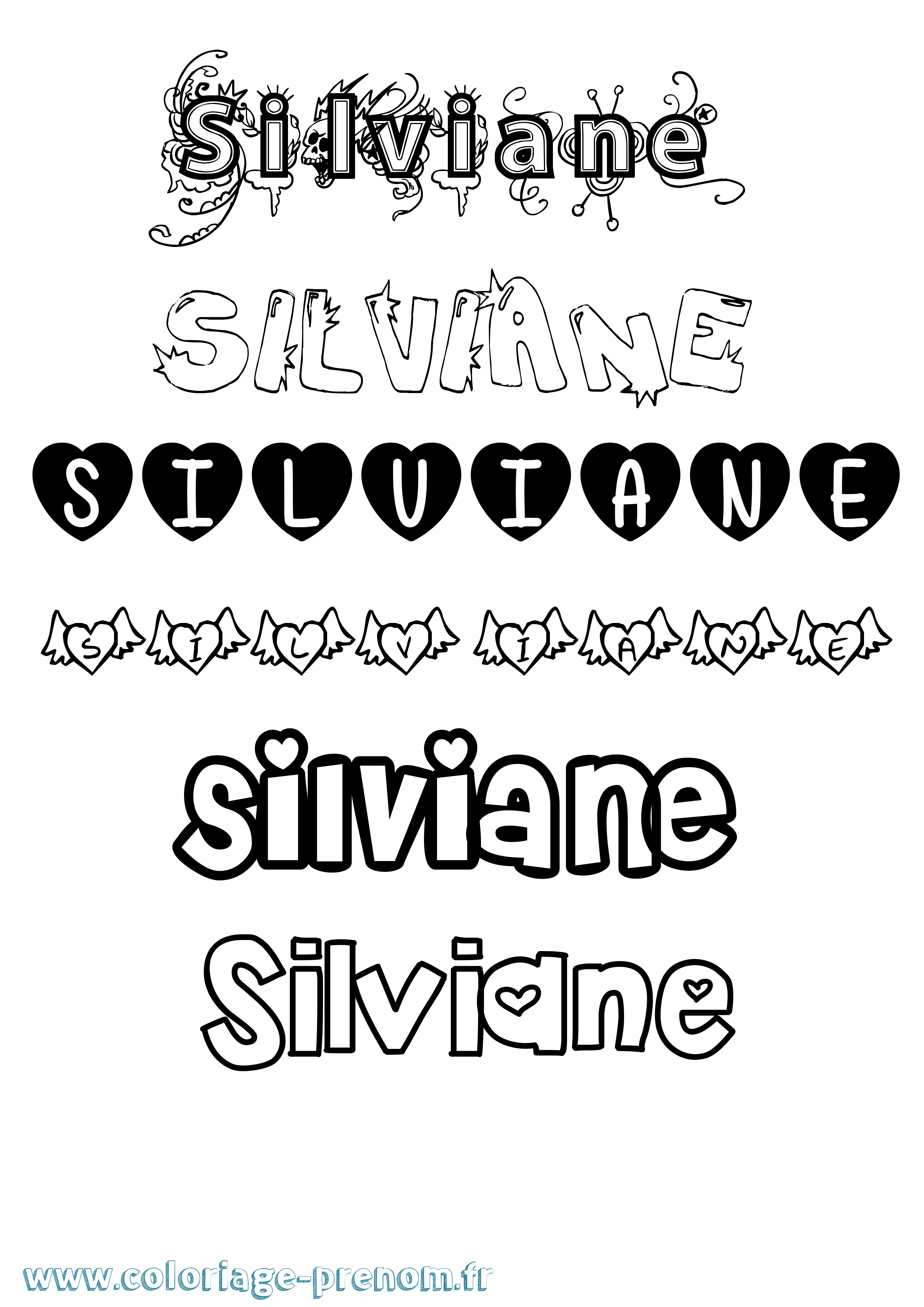 Coloriage prénom Silviane Girly