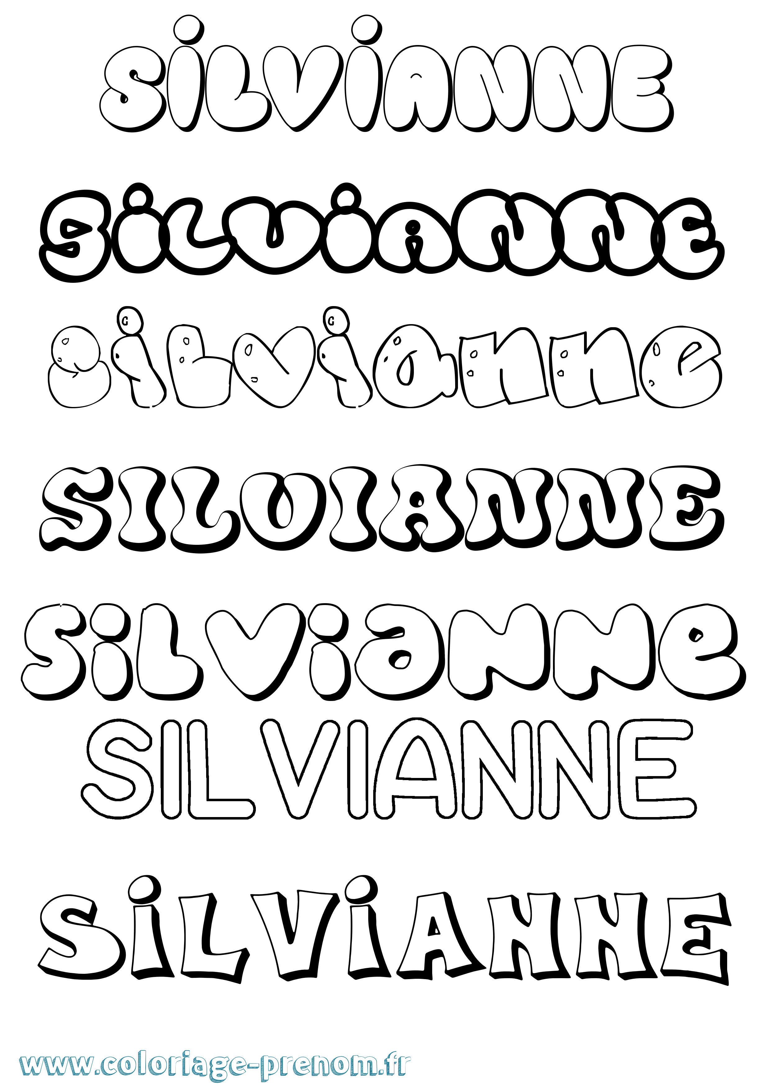 Coloriage prénom Silvianne Bubble