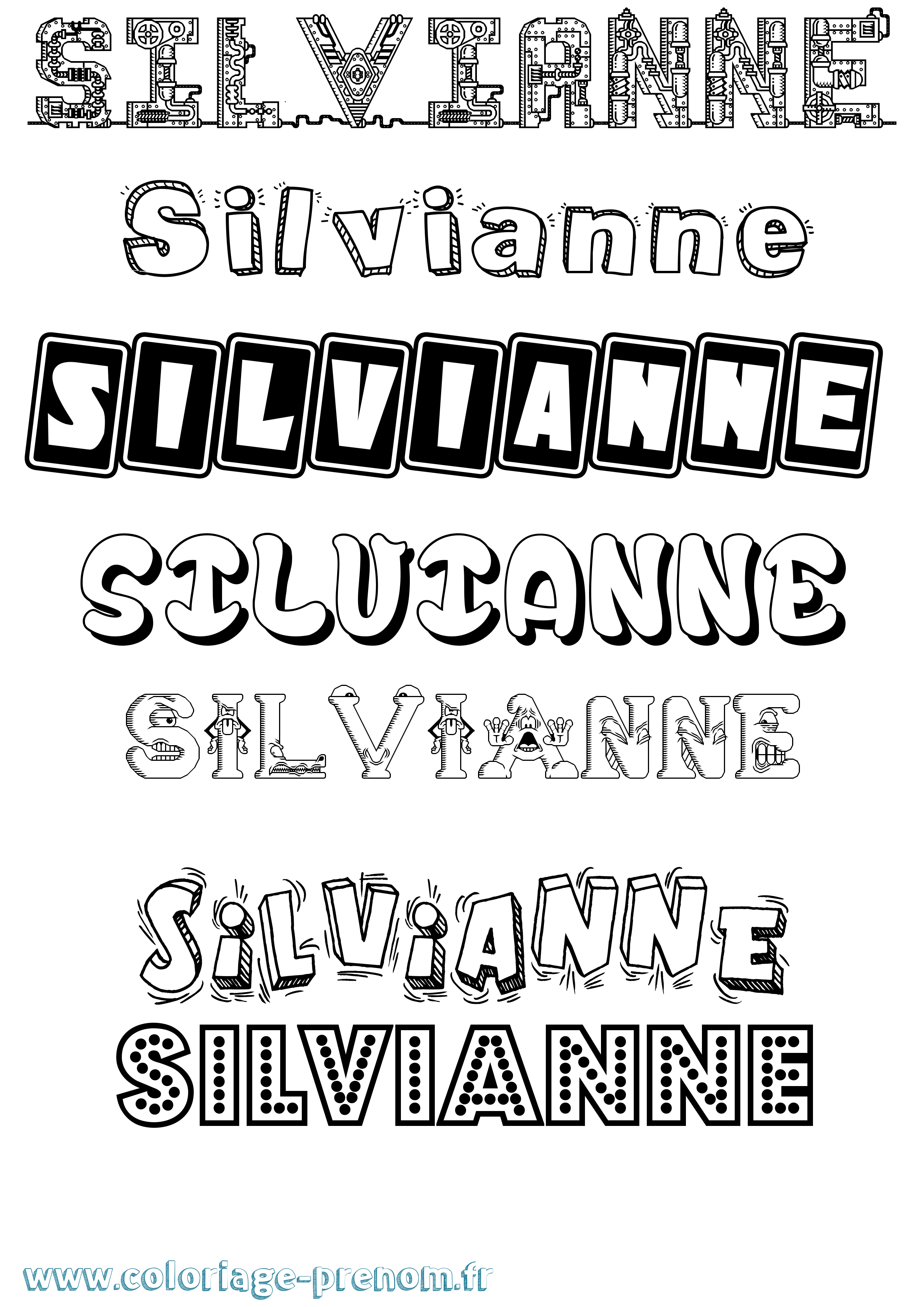 Coloriage prénom Silvianne Fun