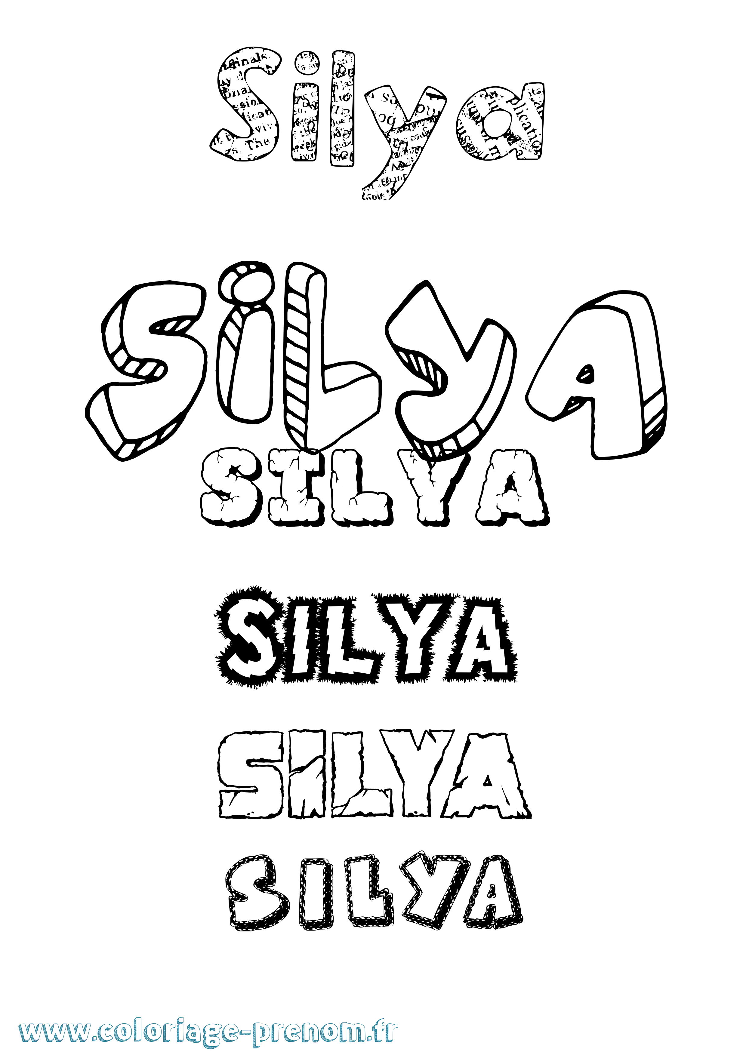 Coloriage prénom Silya Destructuré