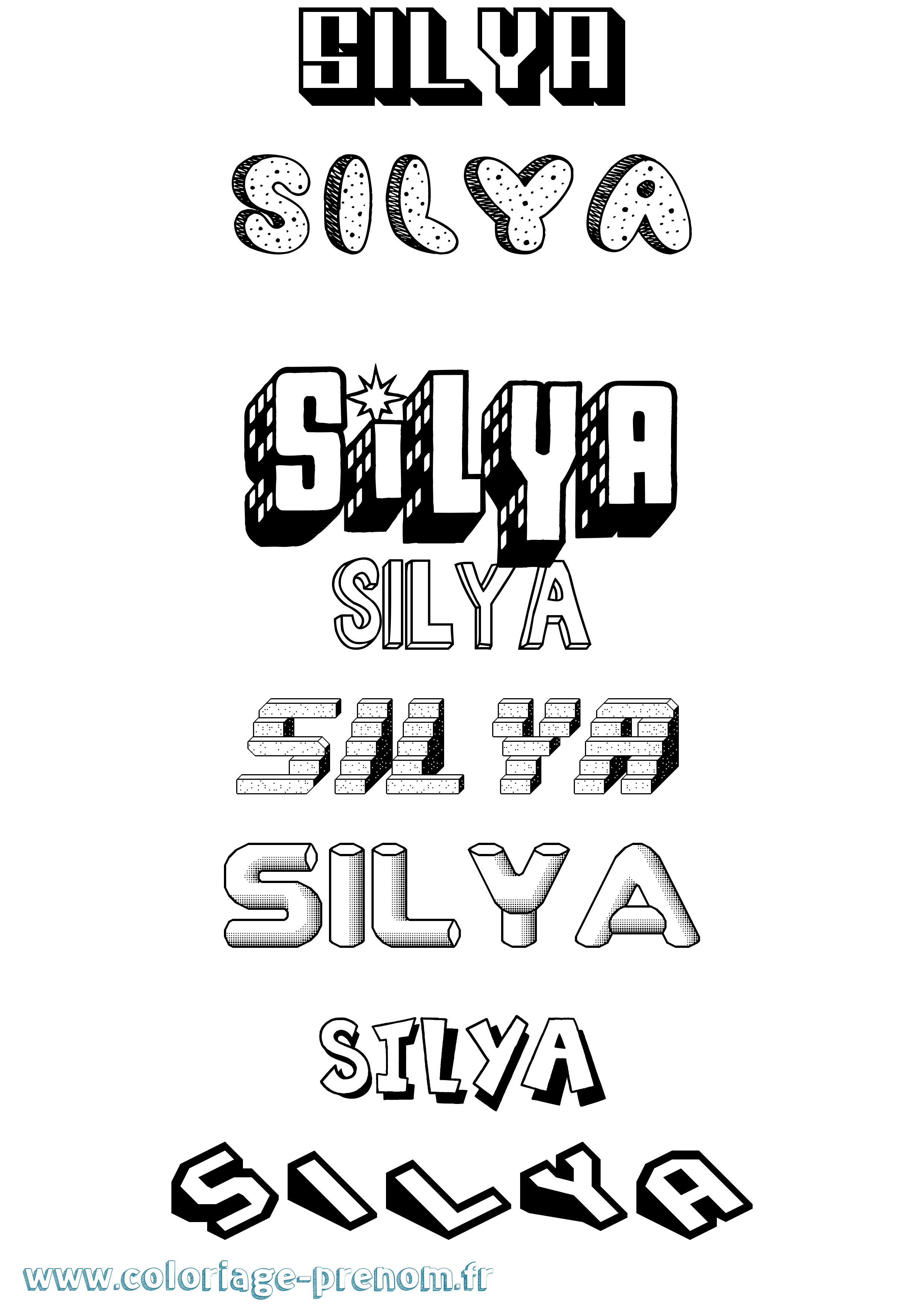 Coloriage prénom Silya Effet 3D