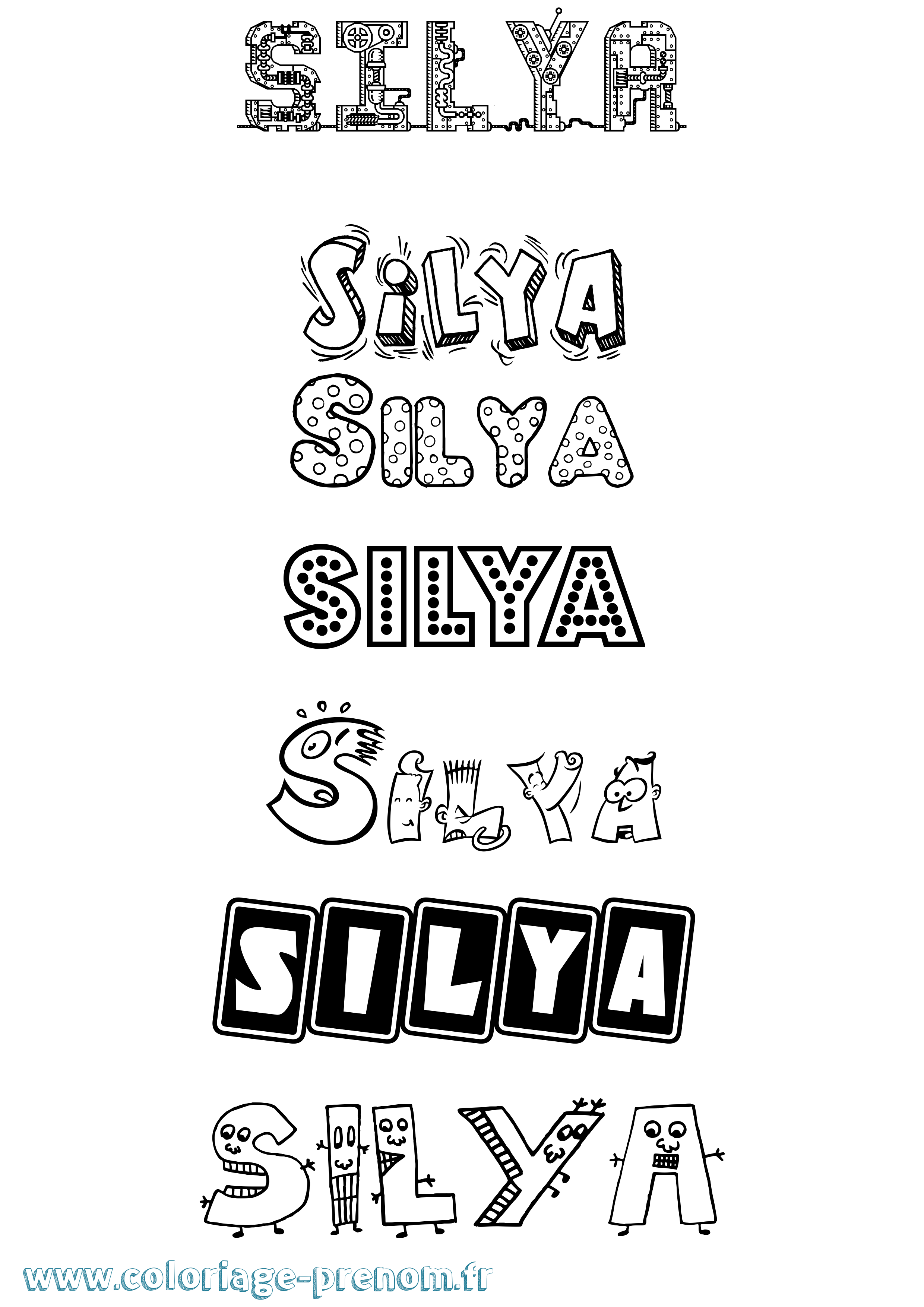 Coloriage prénom Silya Fun