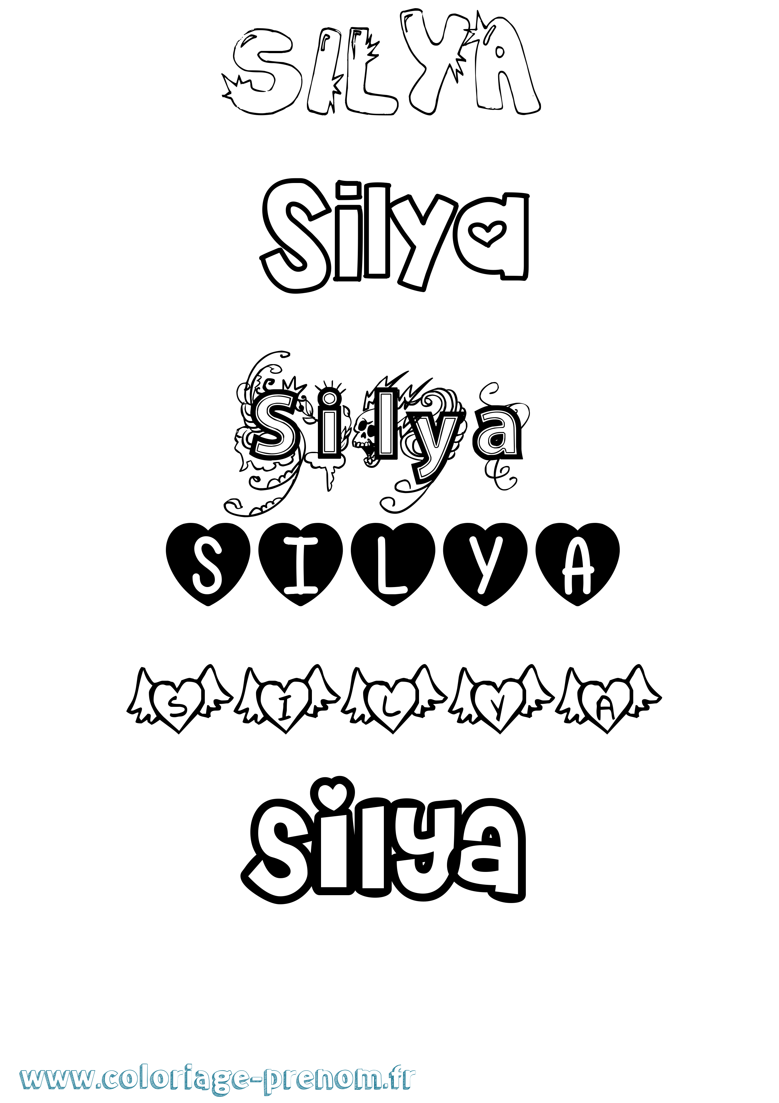 Coloriage prénom Silya Girly
