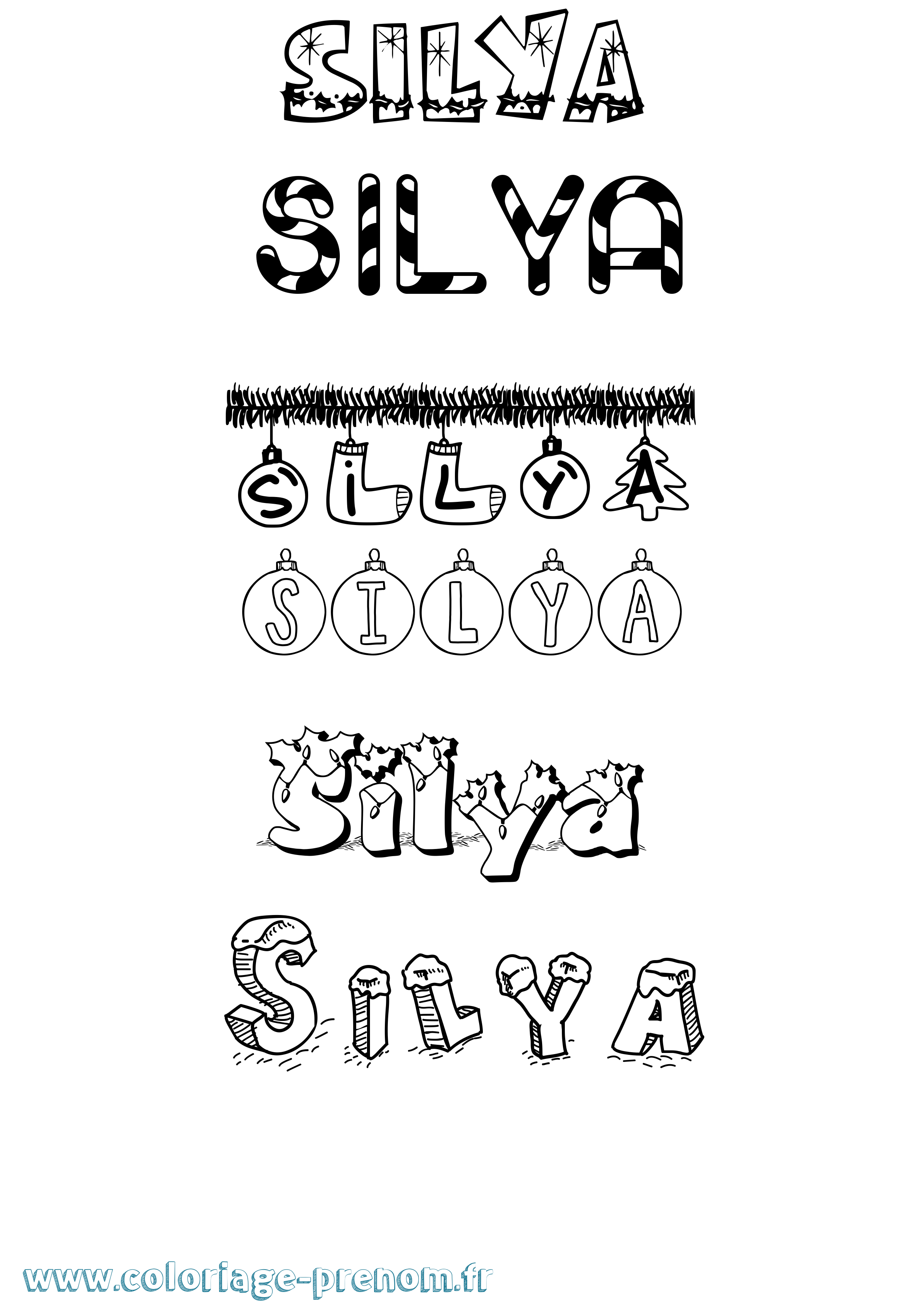 Coloriage prénom Silya Noël