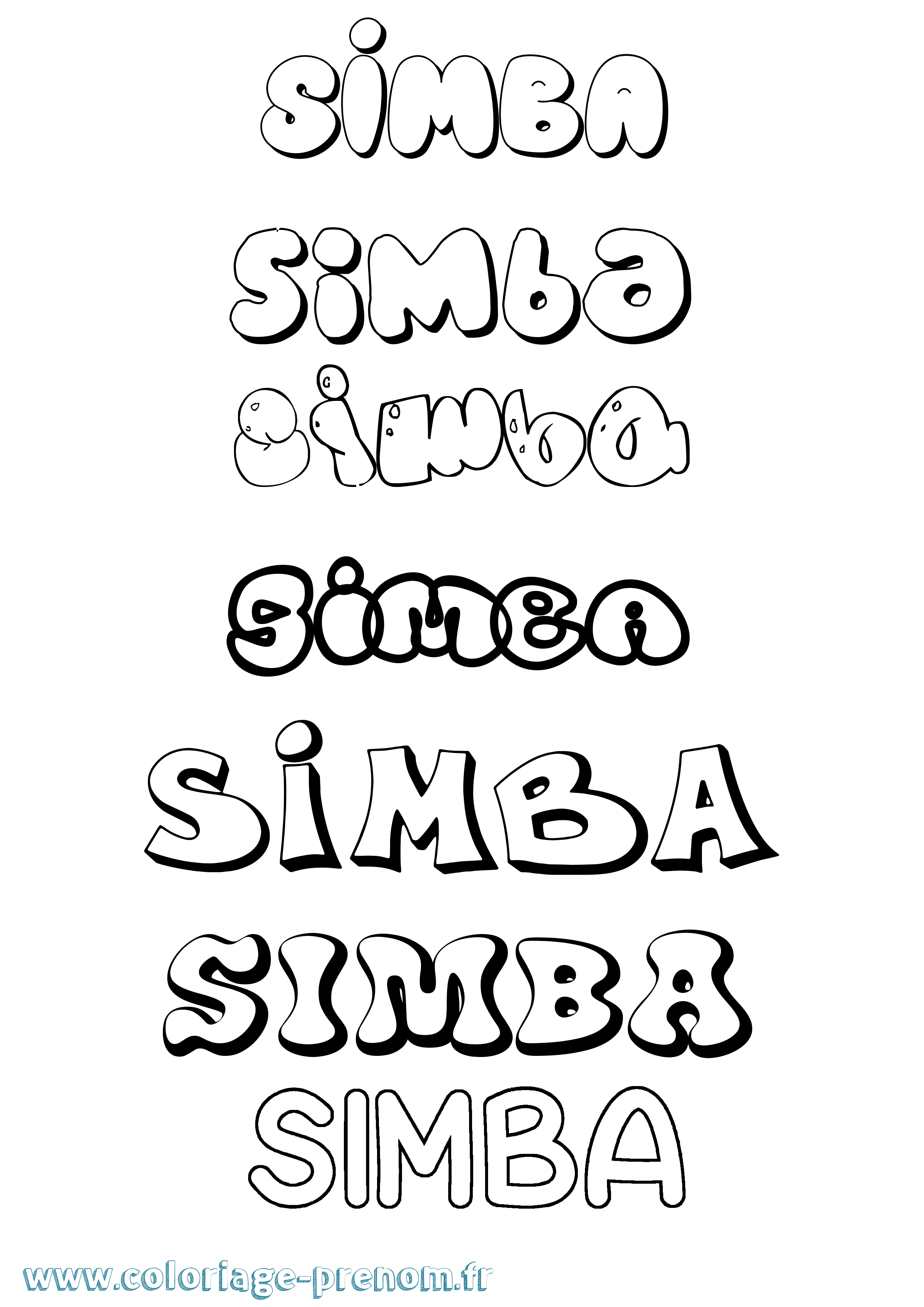 Coloriage prénom Simba Bubble