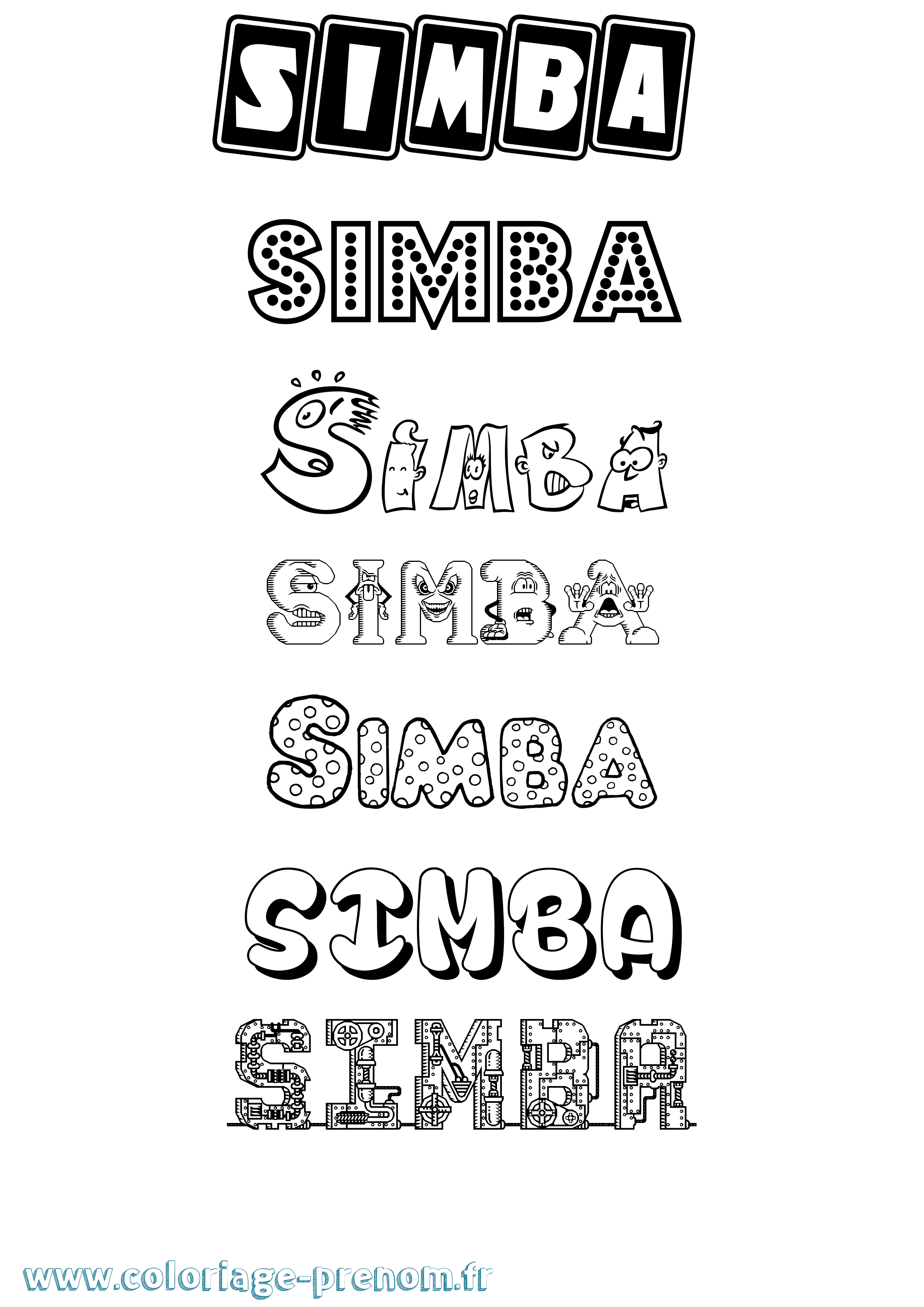 Coloriage prénom Simba Fun