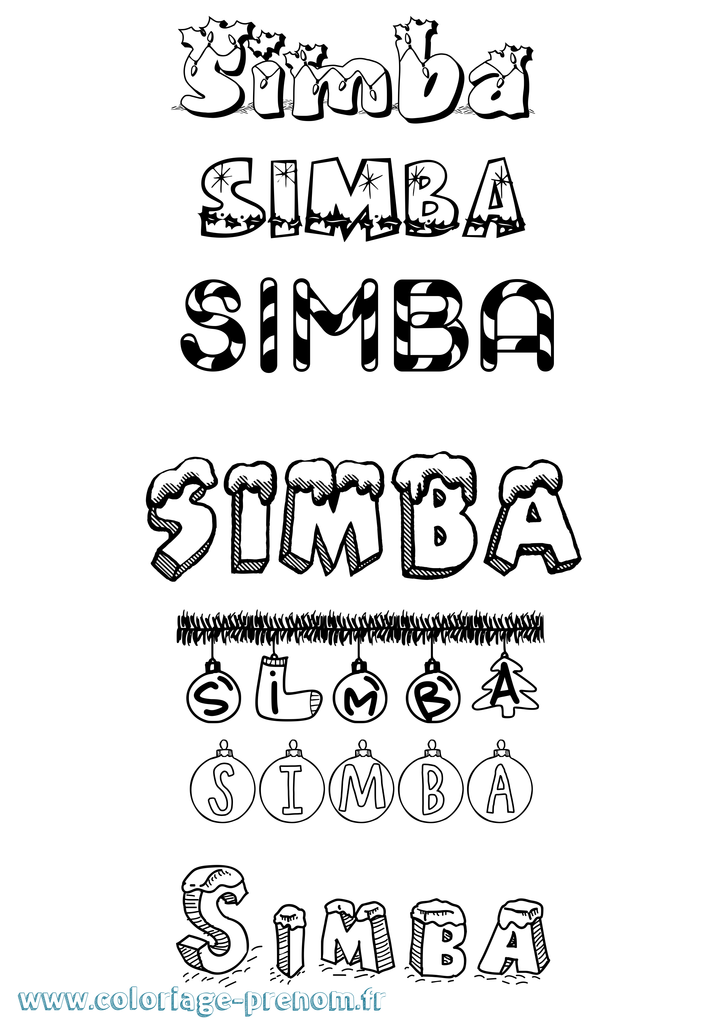 Coloriage prénom Simba Noël