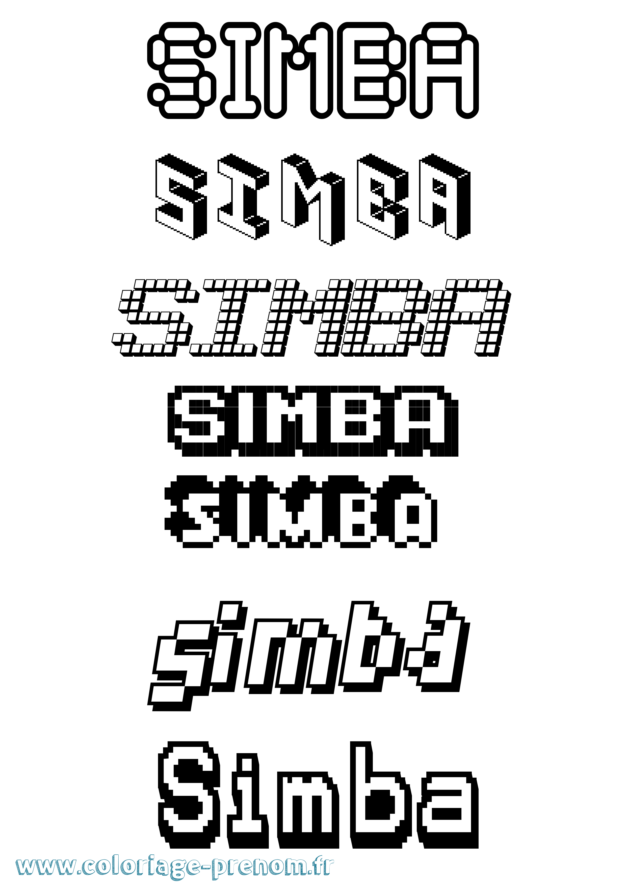 Coloriage prénom Simba Pixel
