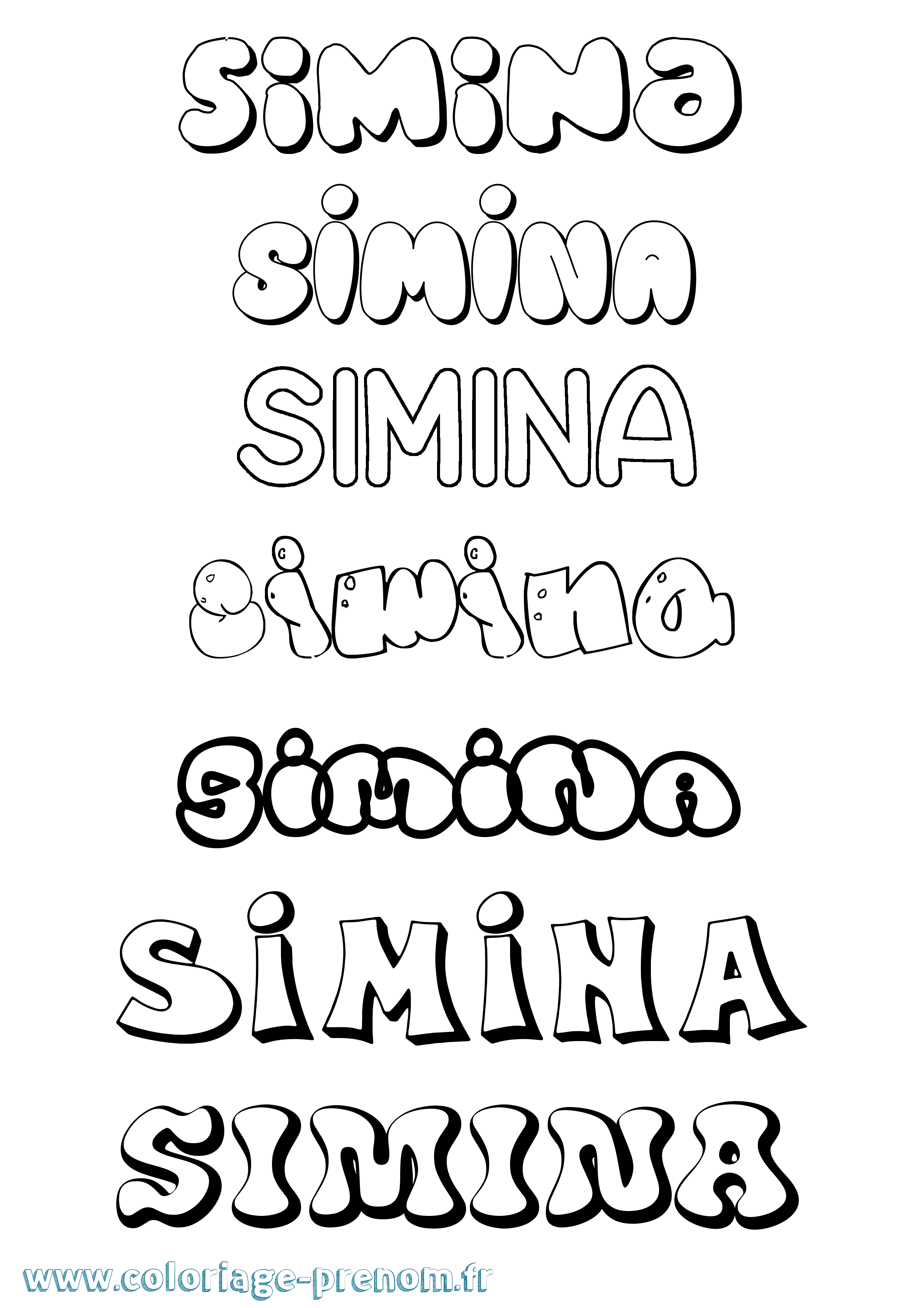 Coloriage prénom Simina Bubble
