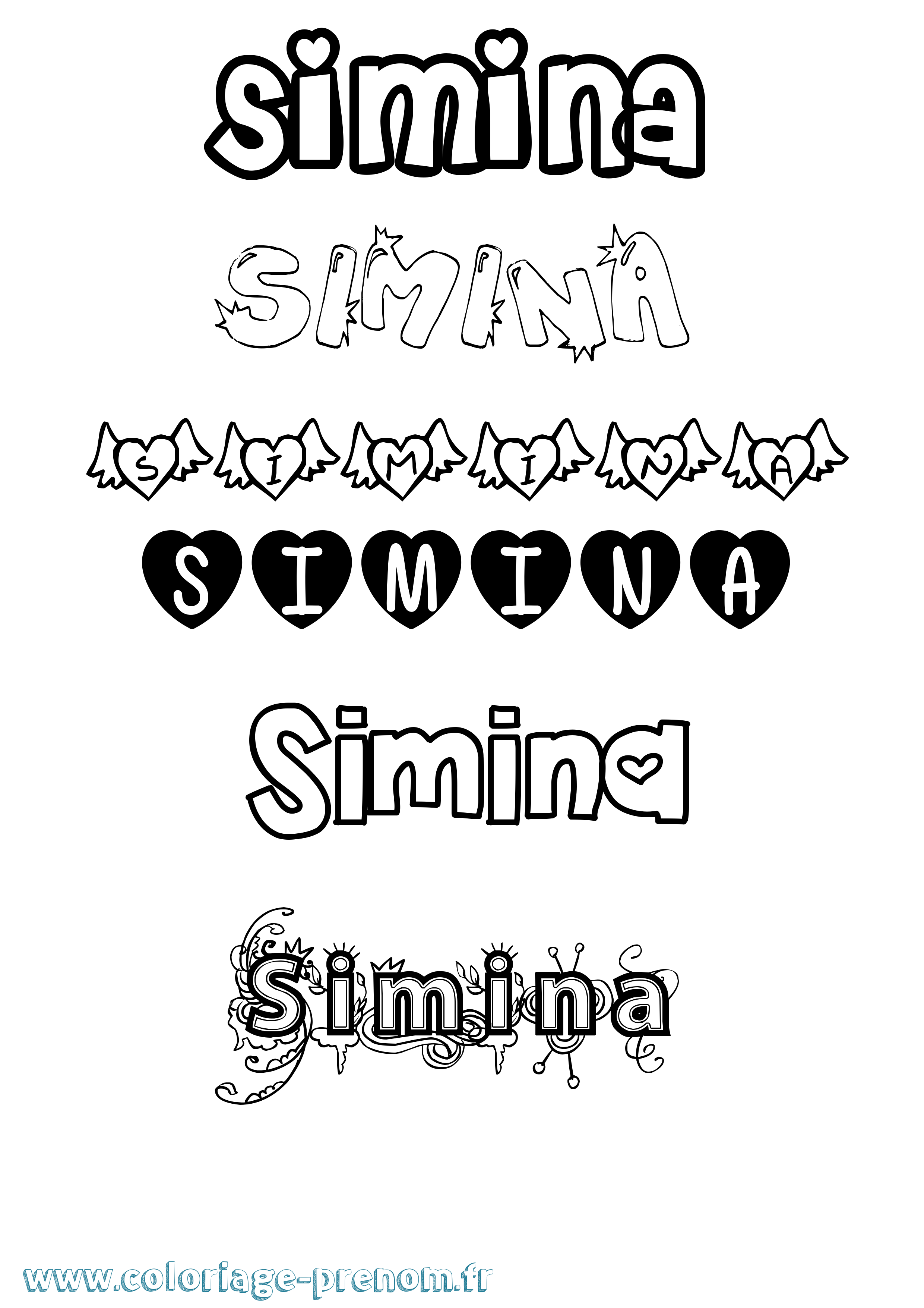 Coloriage prénom Simina Girly