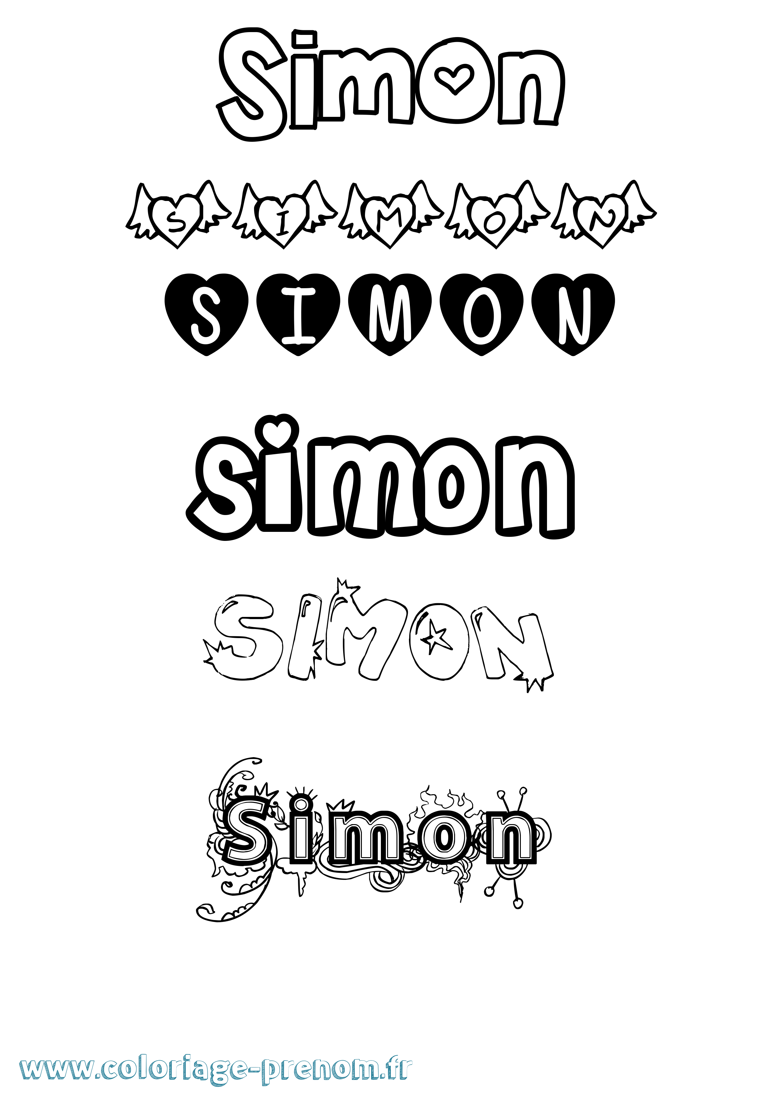 Coloriage prénom Simon Girly