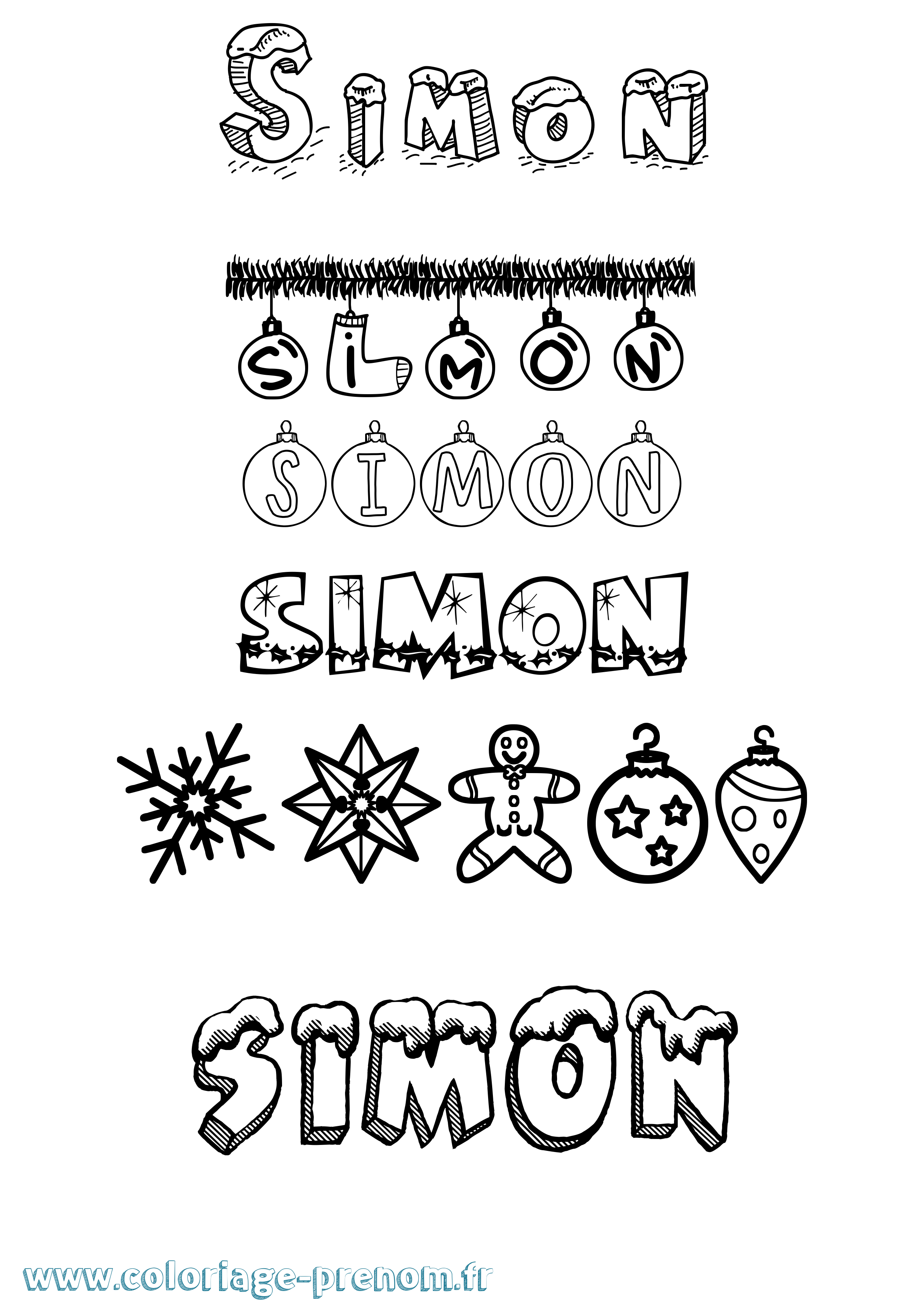 Coloriage prénom Simon Noël