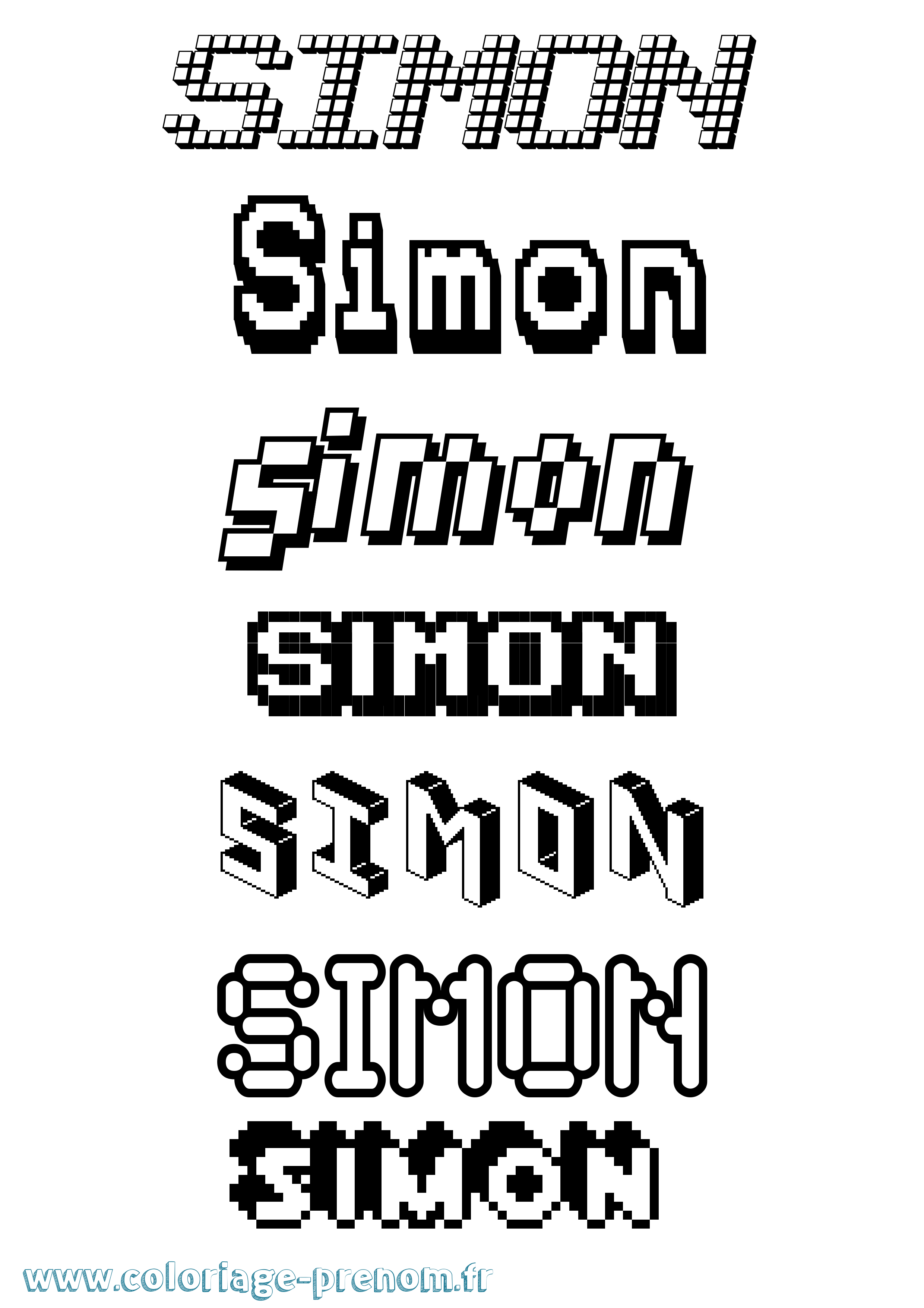 Coloriage prénom Simon Pixel