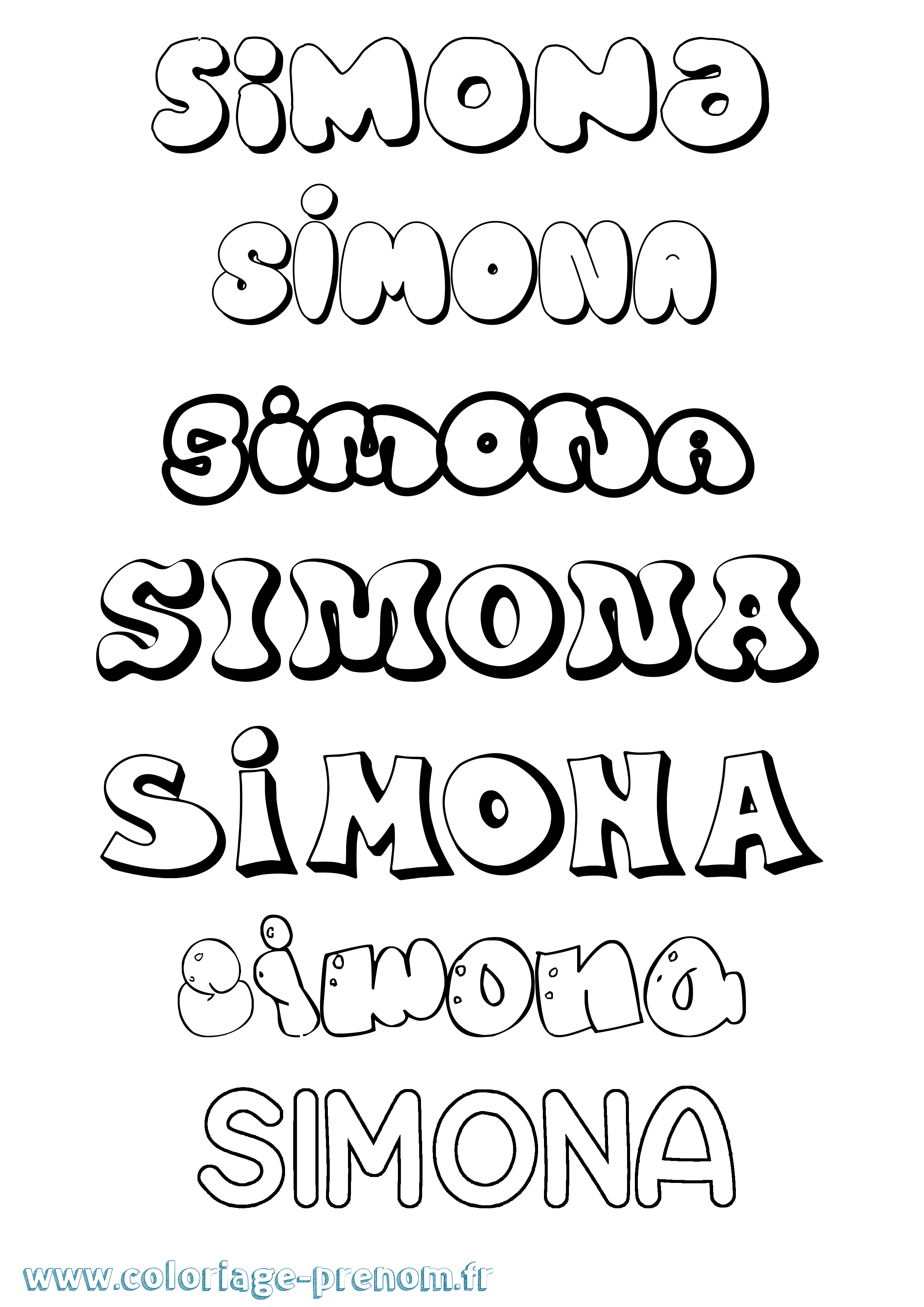 Coloriage prénom Simona Bubble