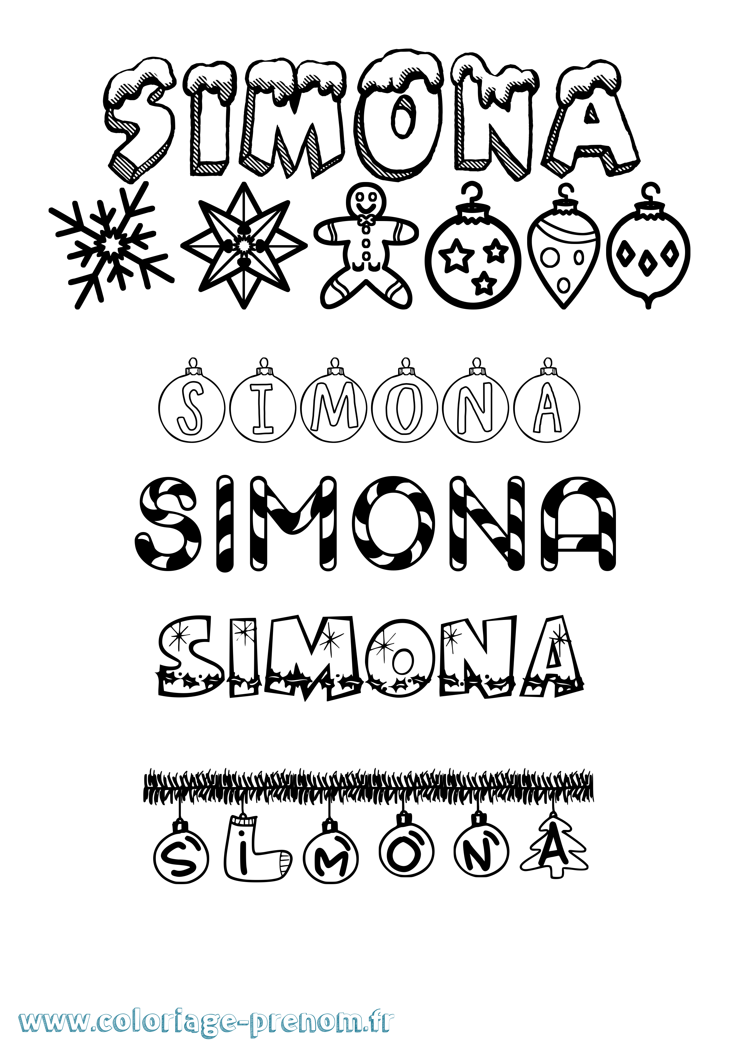 Coloriage prénom Simona Noël