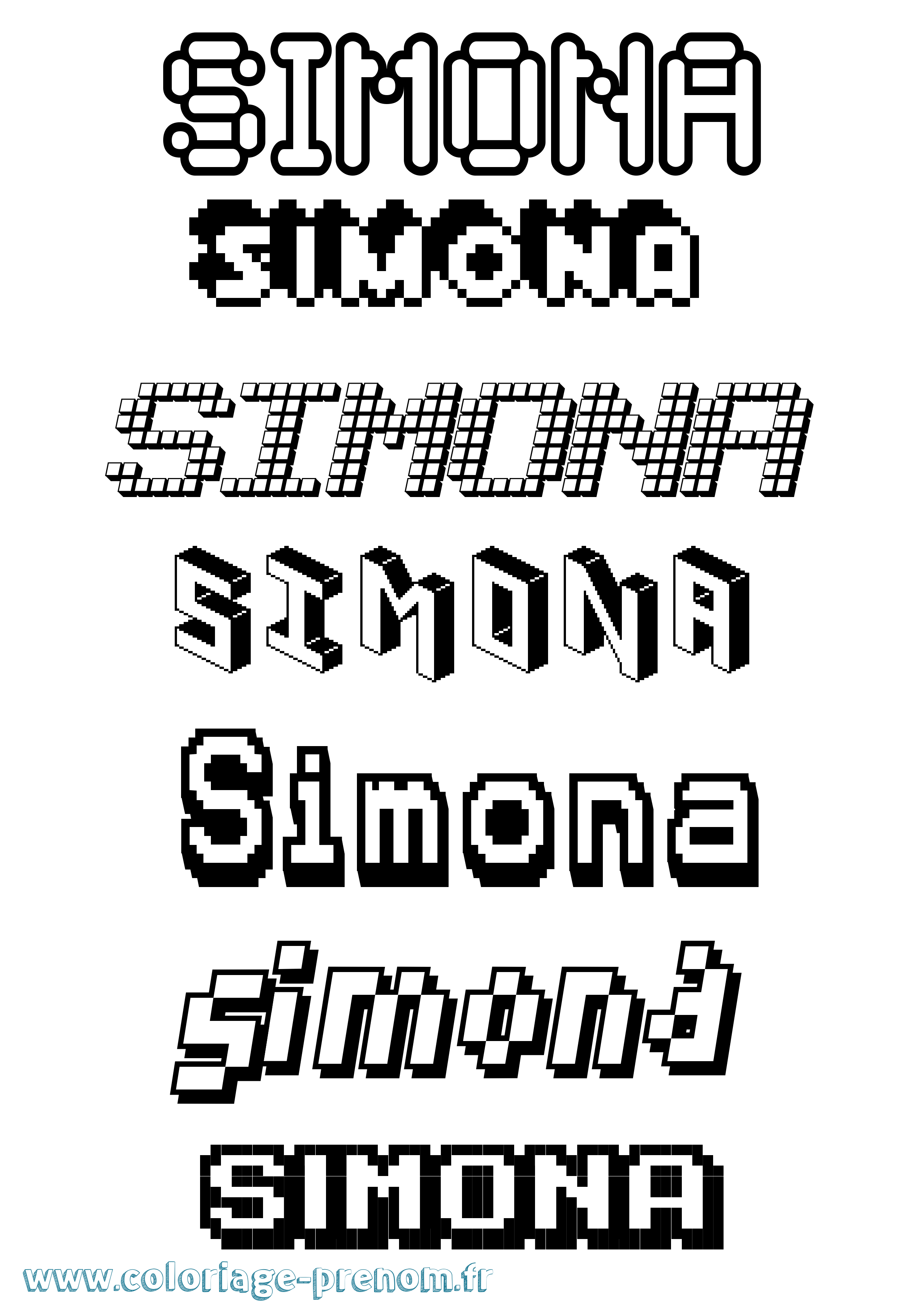 Coloriage prénom Simona Pixel