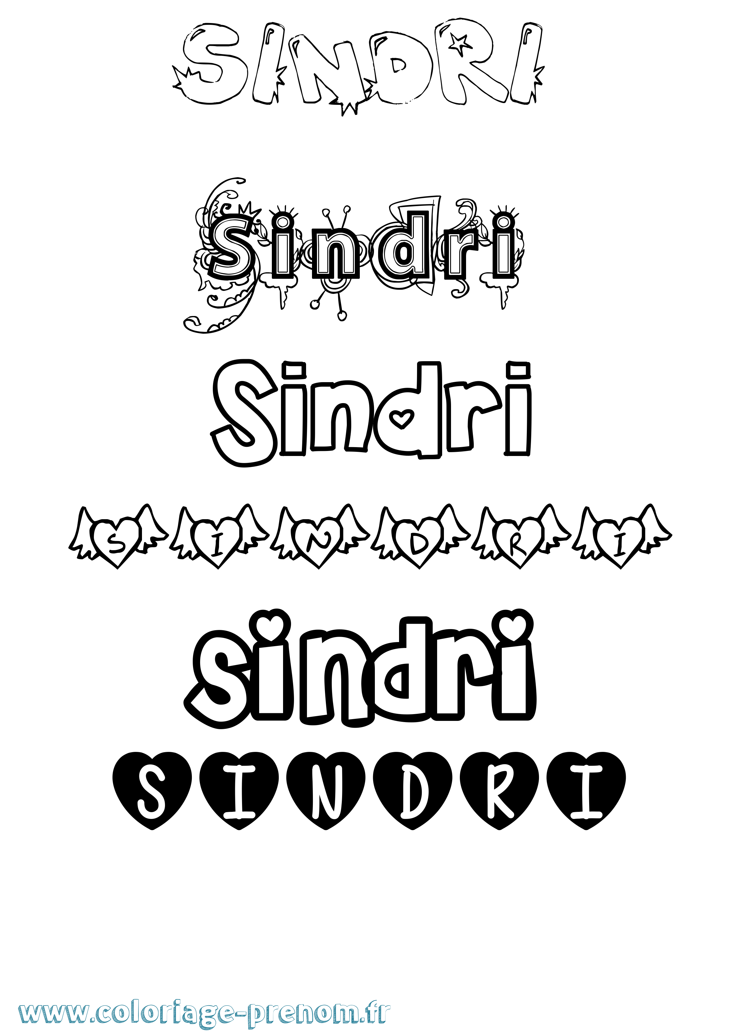 Coloriage prénom Sindri Girly