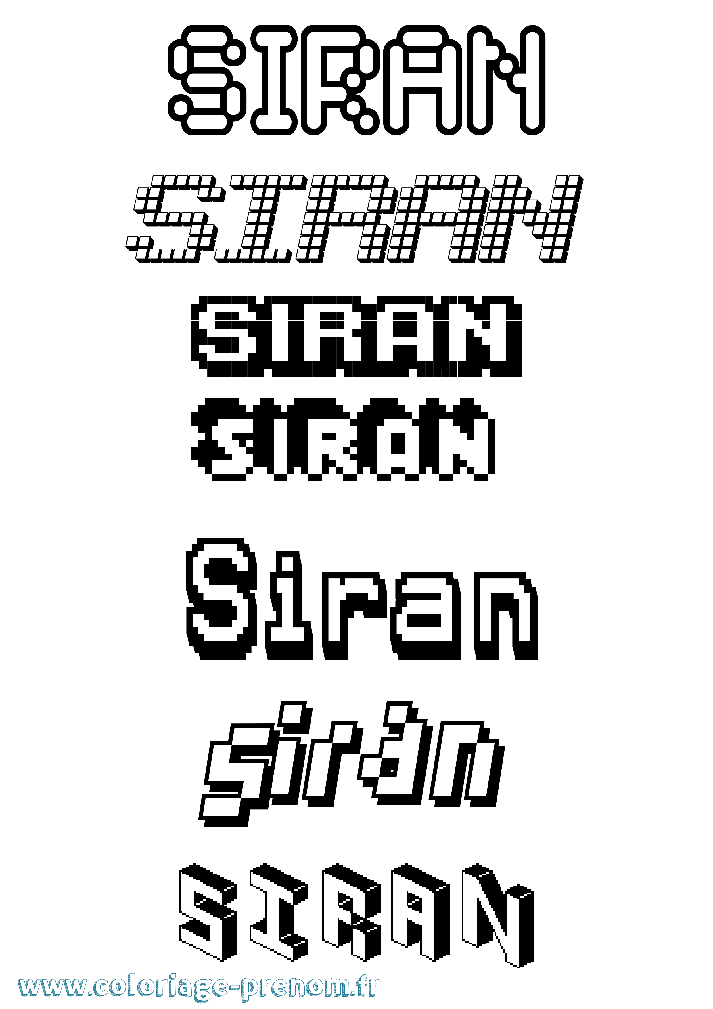 Coloriage prénom Siran Pixel