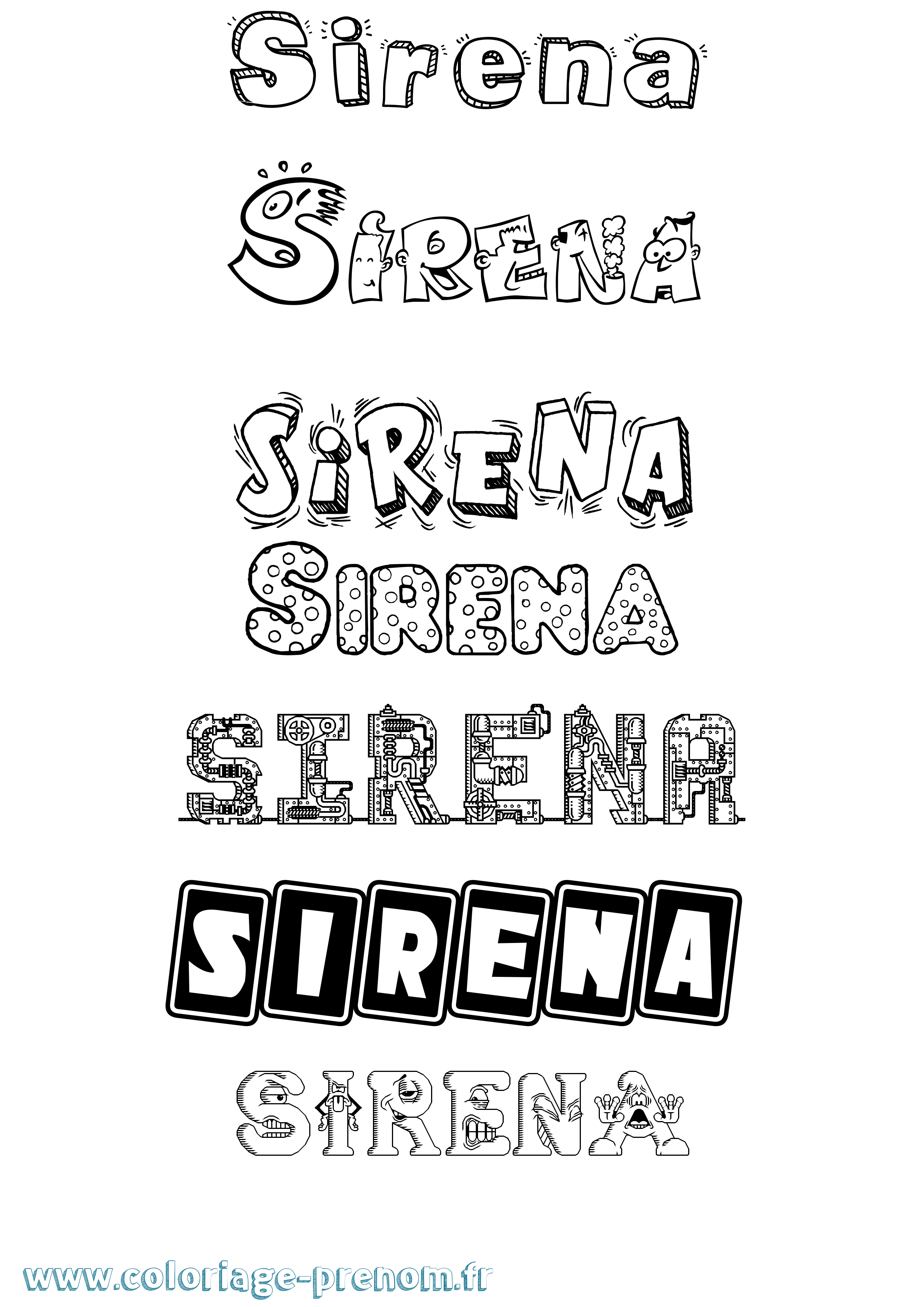 Coloriage prénom Sirena Fun