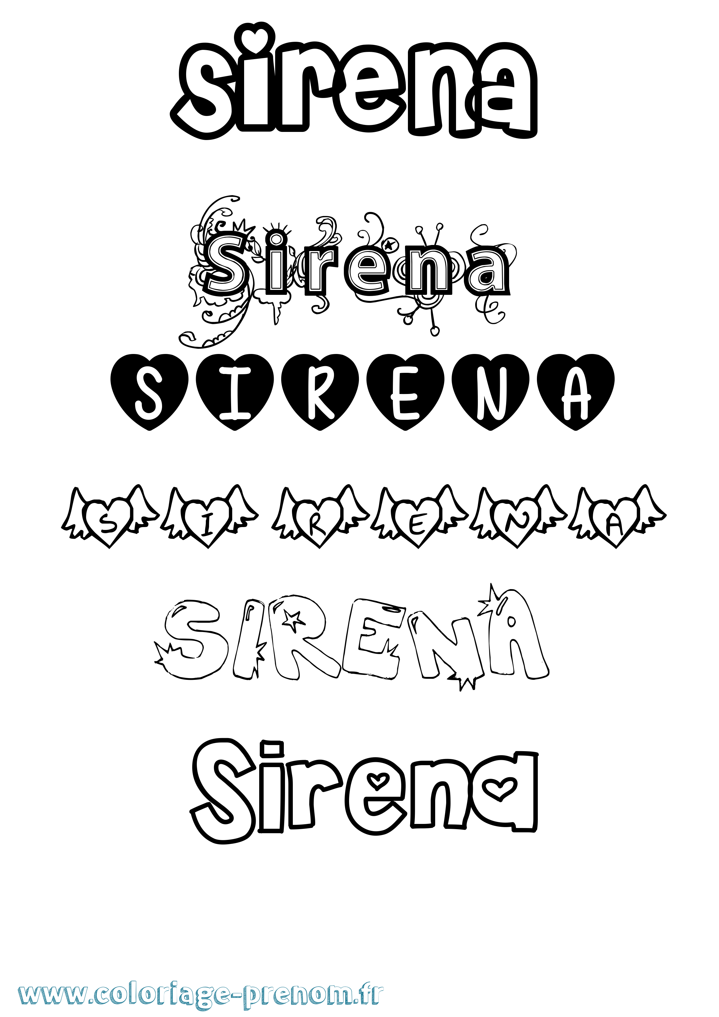 Coloriage prénom Sirena Girly