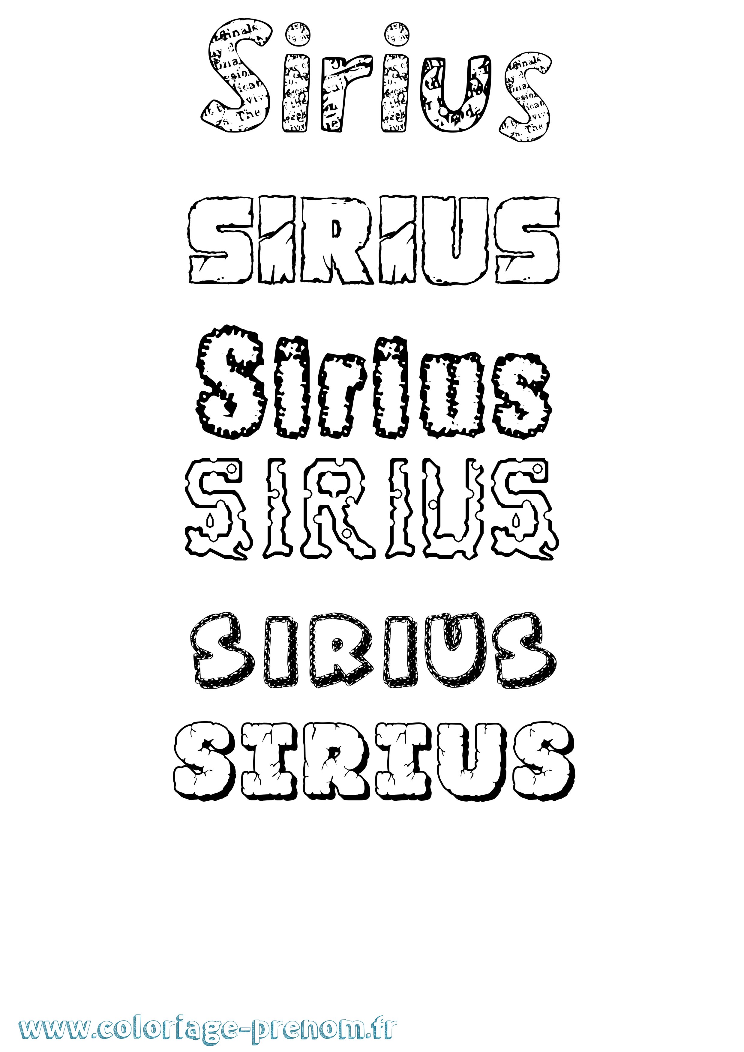 Coloriage prénom Sirius Destructuré