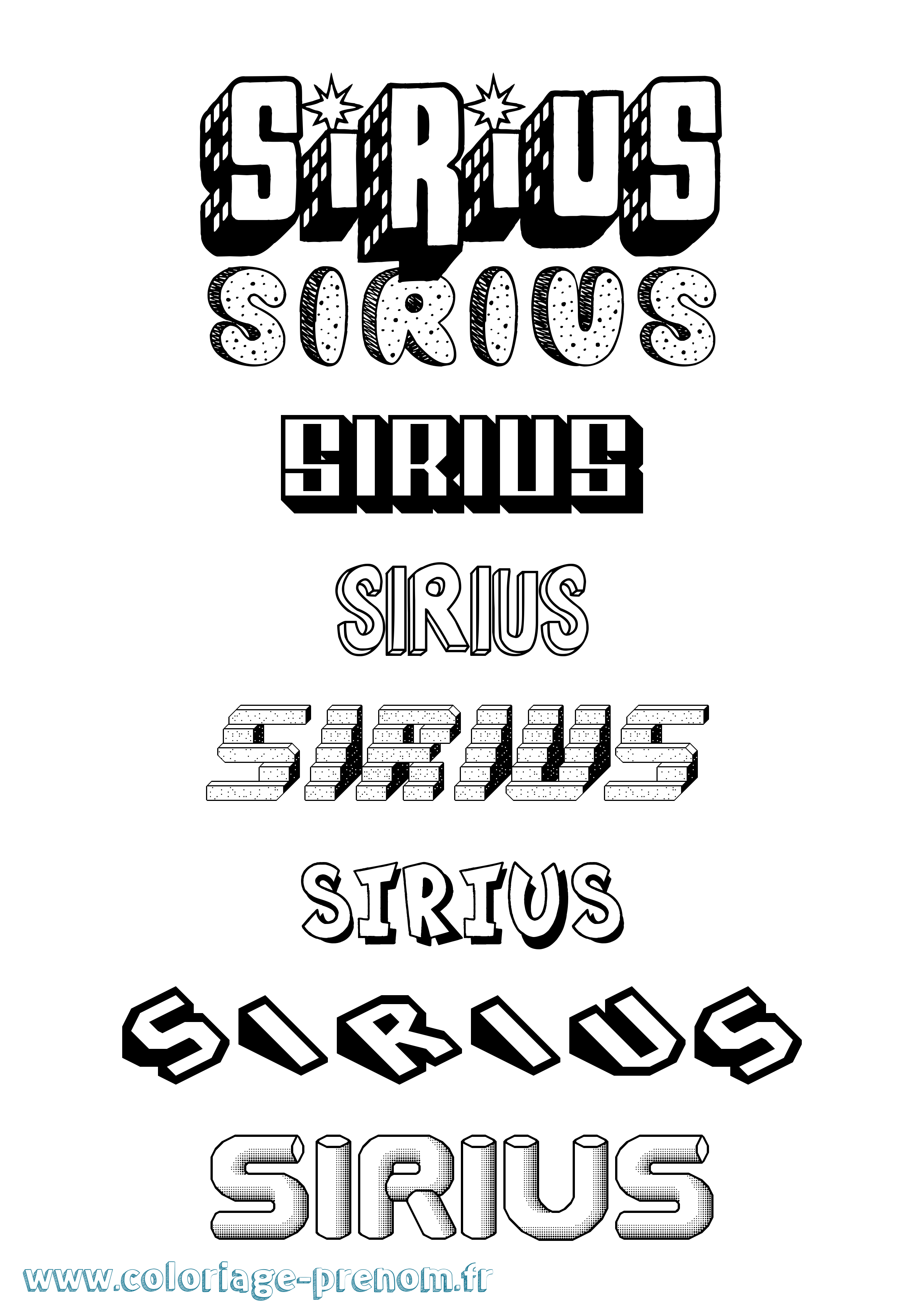 Coloriage Sirius Effet 3D Coloriage prénom Sirius Effet 3D