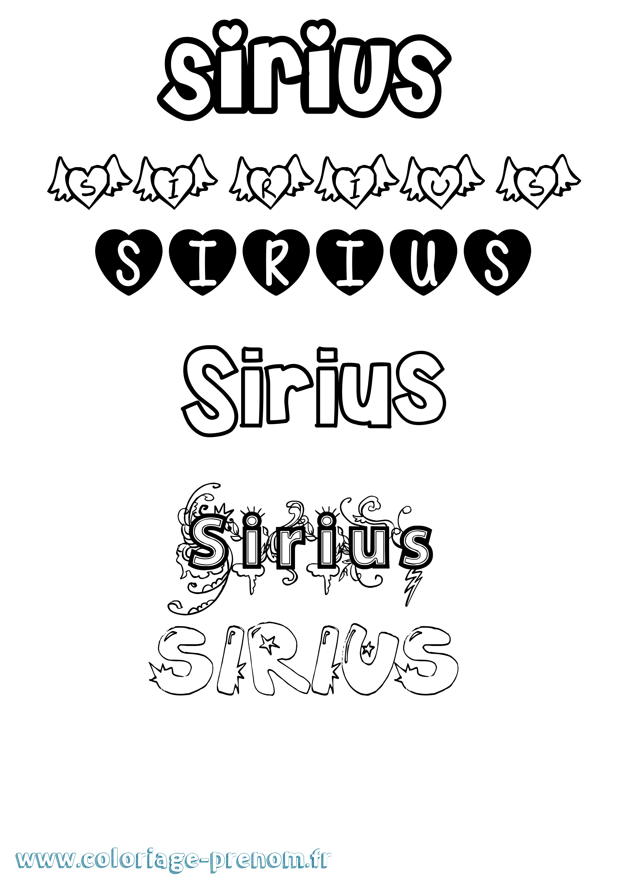 Coloriage prénom Sirius Girly