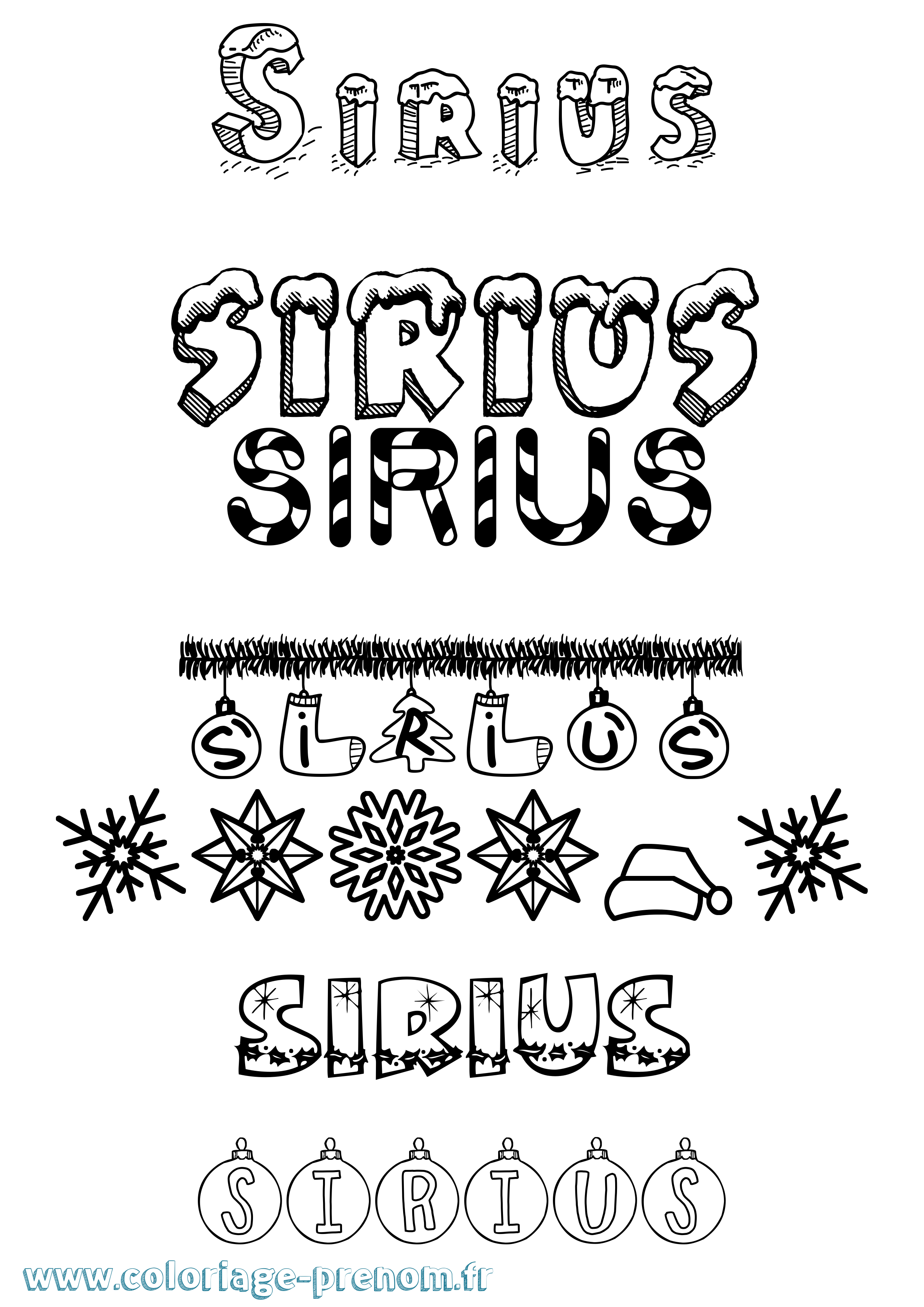 Coloriage prénom Sirius Noël