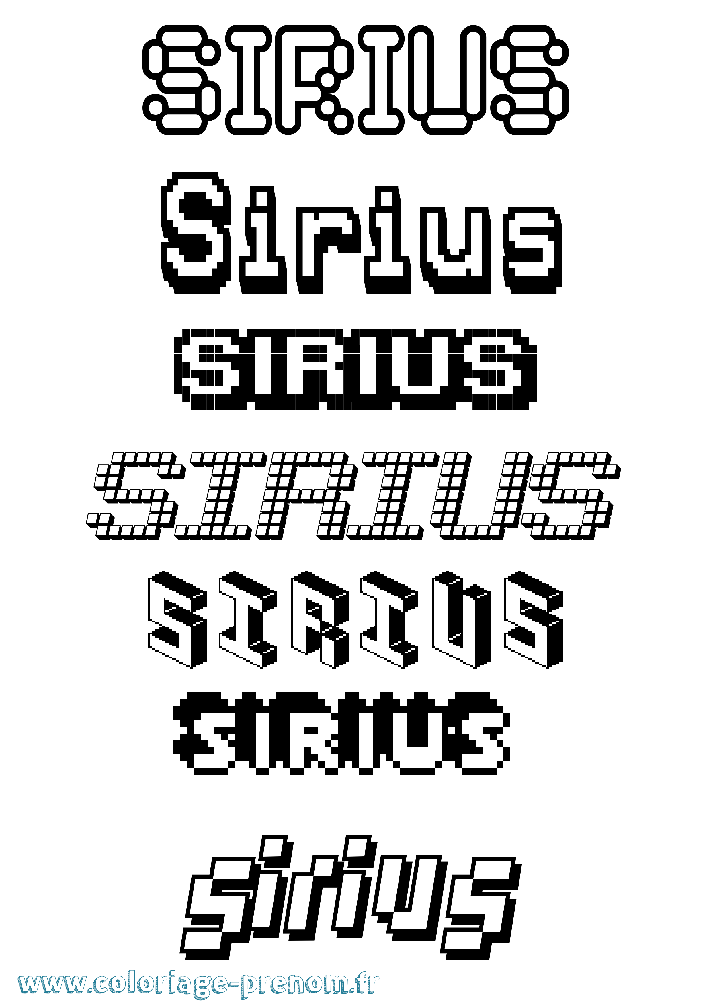 Coloriage prénom Sirius Pixel