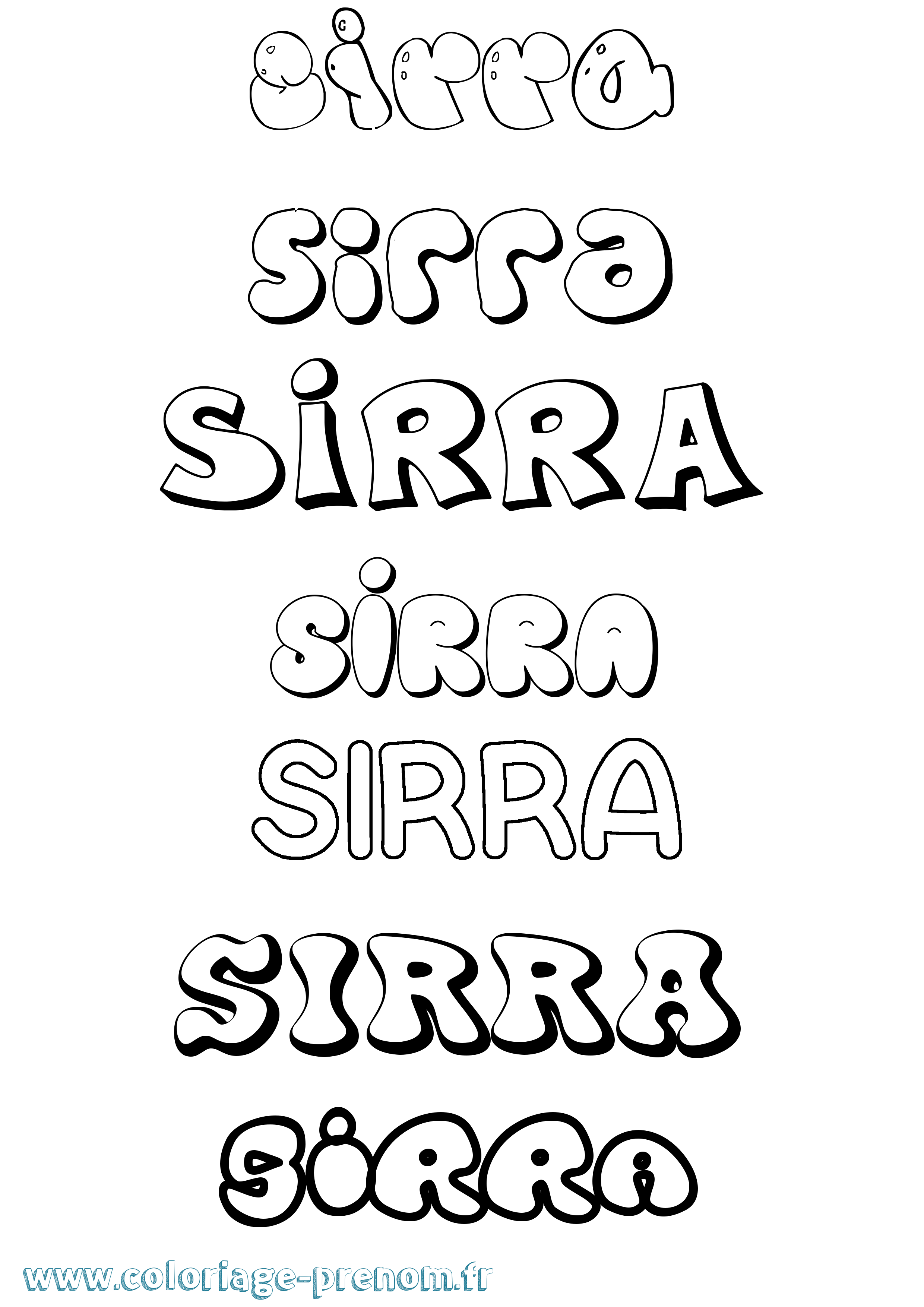 Coloriage prénom Sirra Bubble