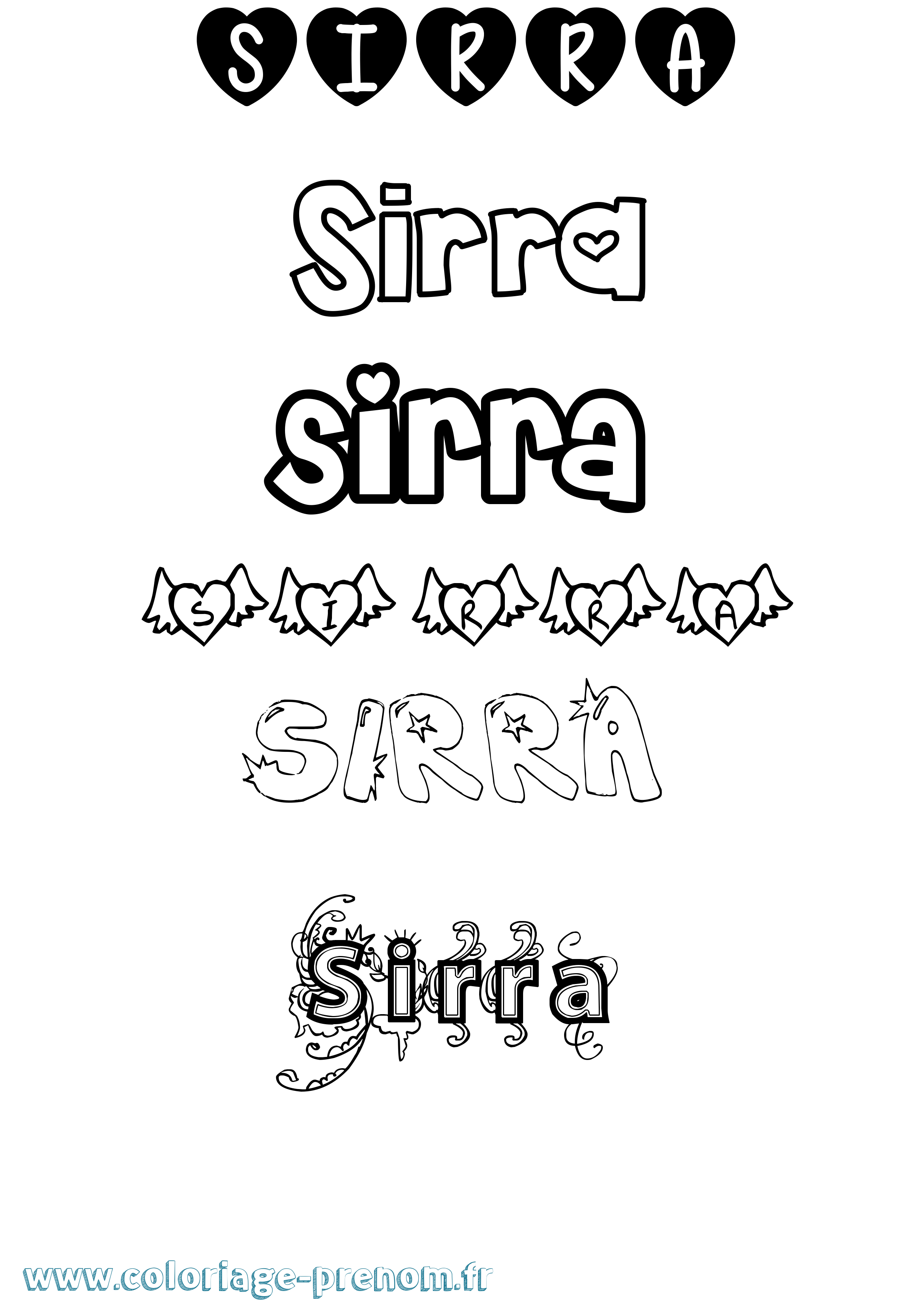 Coloriage prénom Sirra Girly