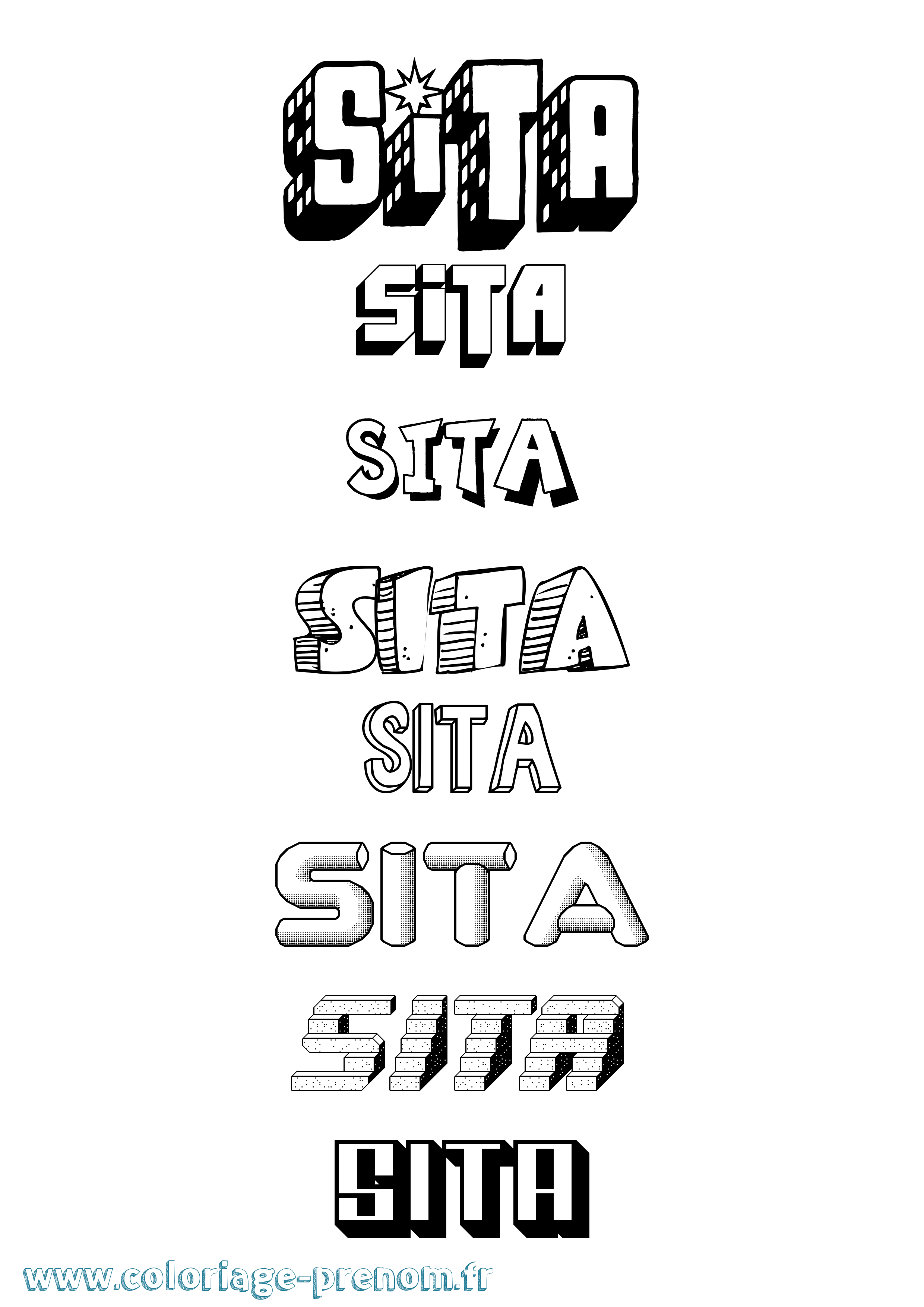 Coloriage prénom Sita Effet 3D