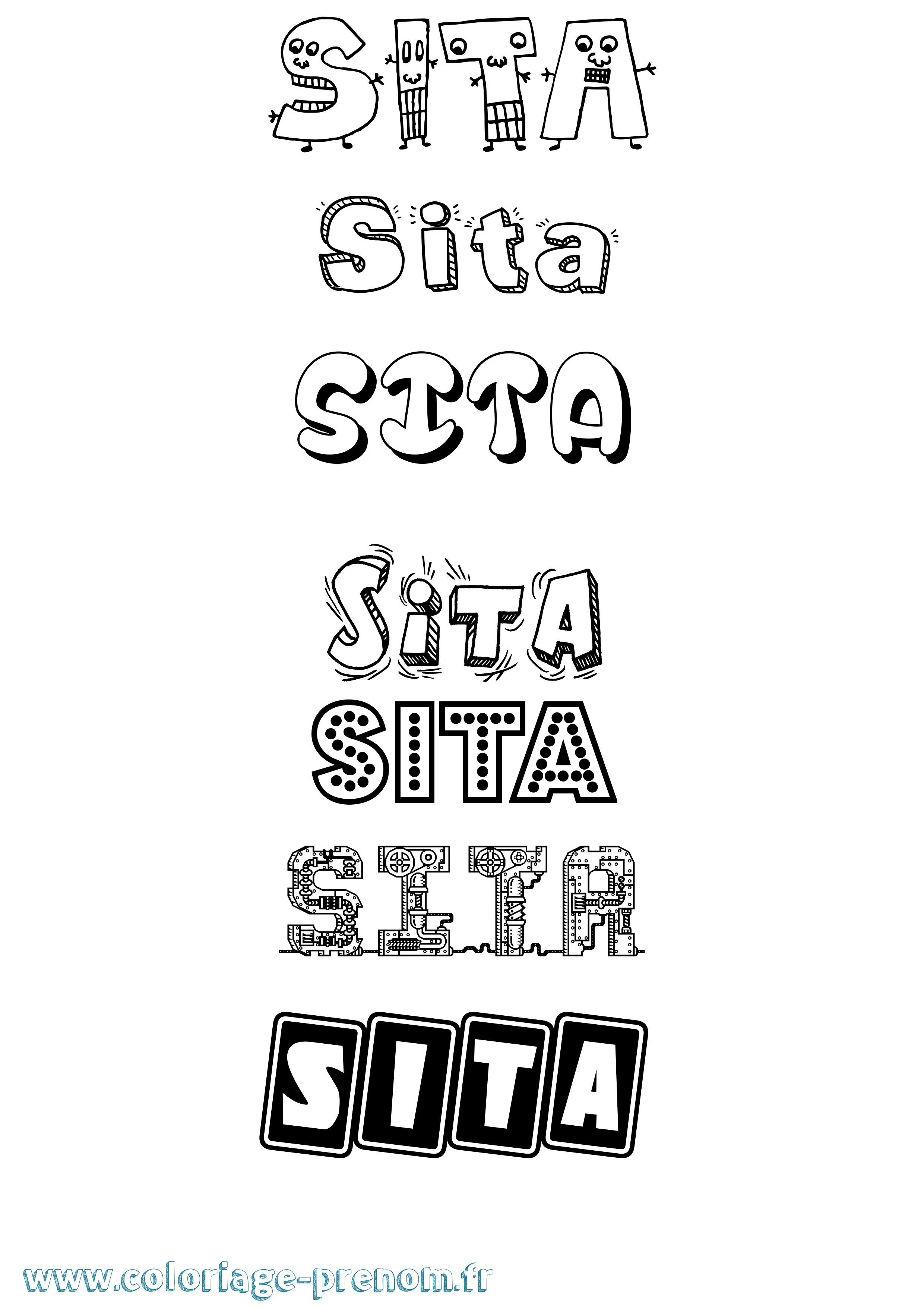 Coloriage prénom Sita Fun
