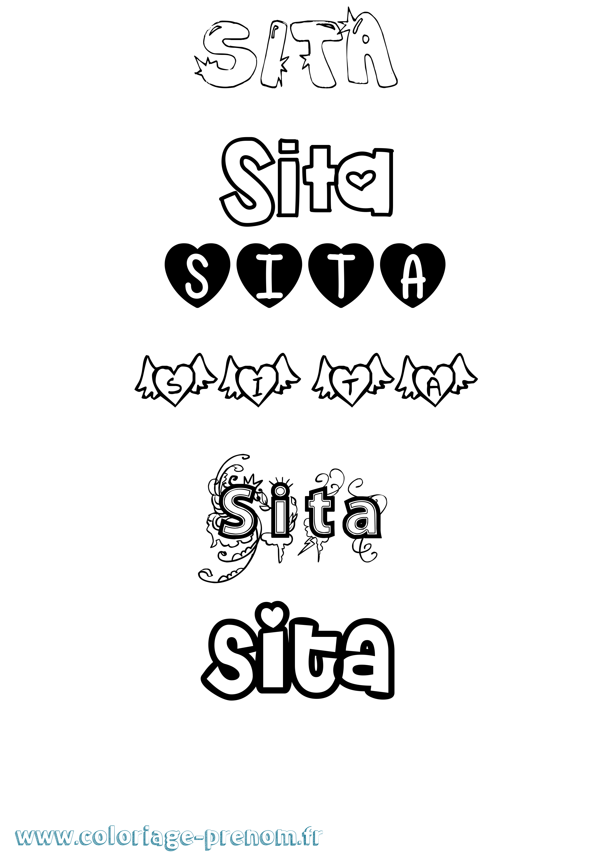 Coloriage prénom Sita Girly