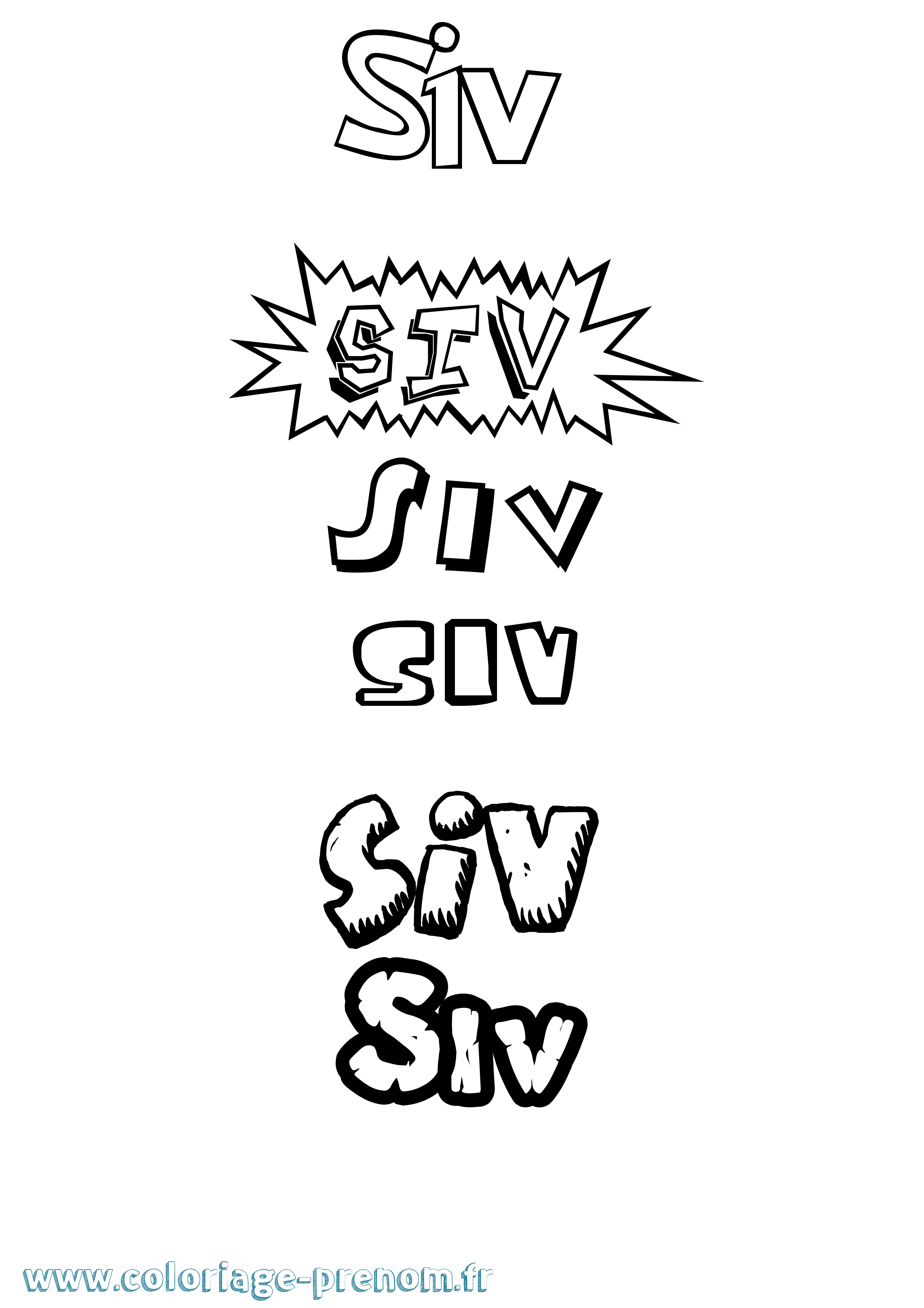 Coloriage Siv Dessin Animé Coloriage prénom Siv Dessin Animé