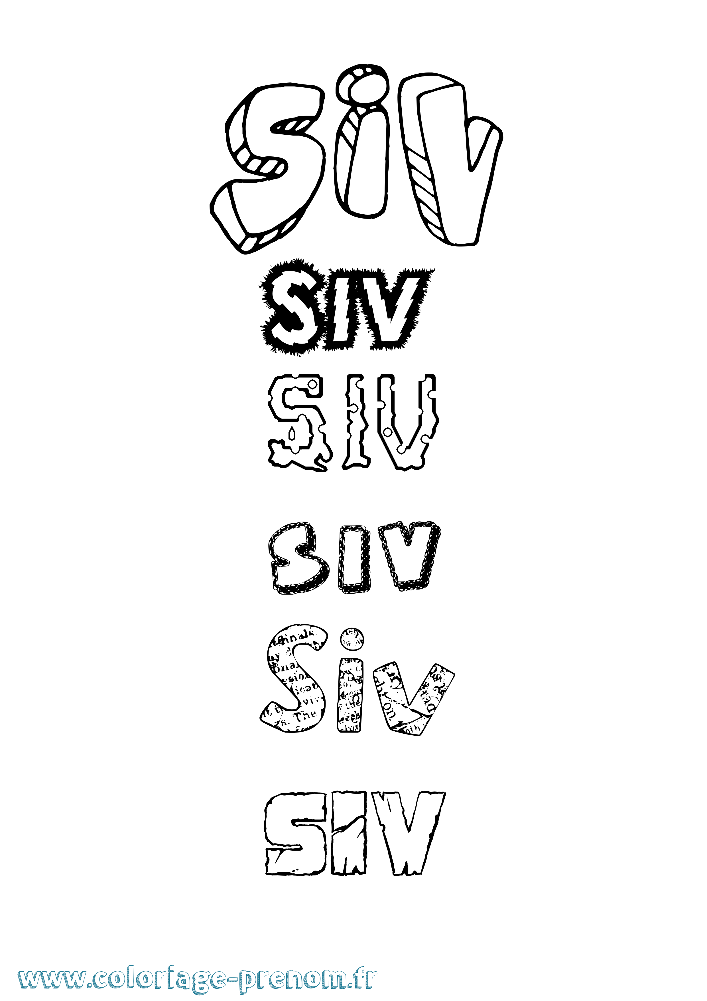 Coloriage Siv Destructuré Coloriage prénom Siv Destructuré