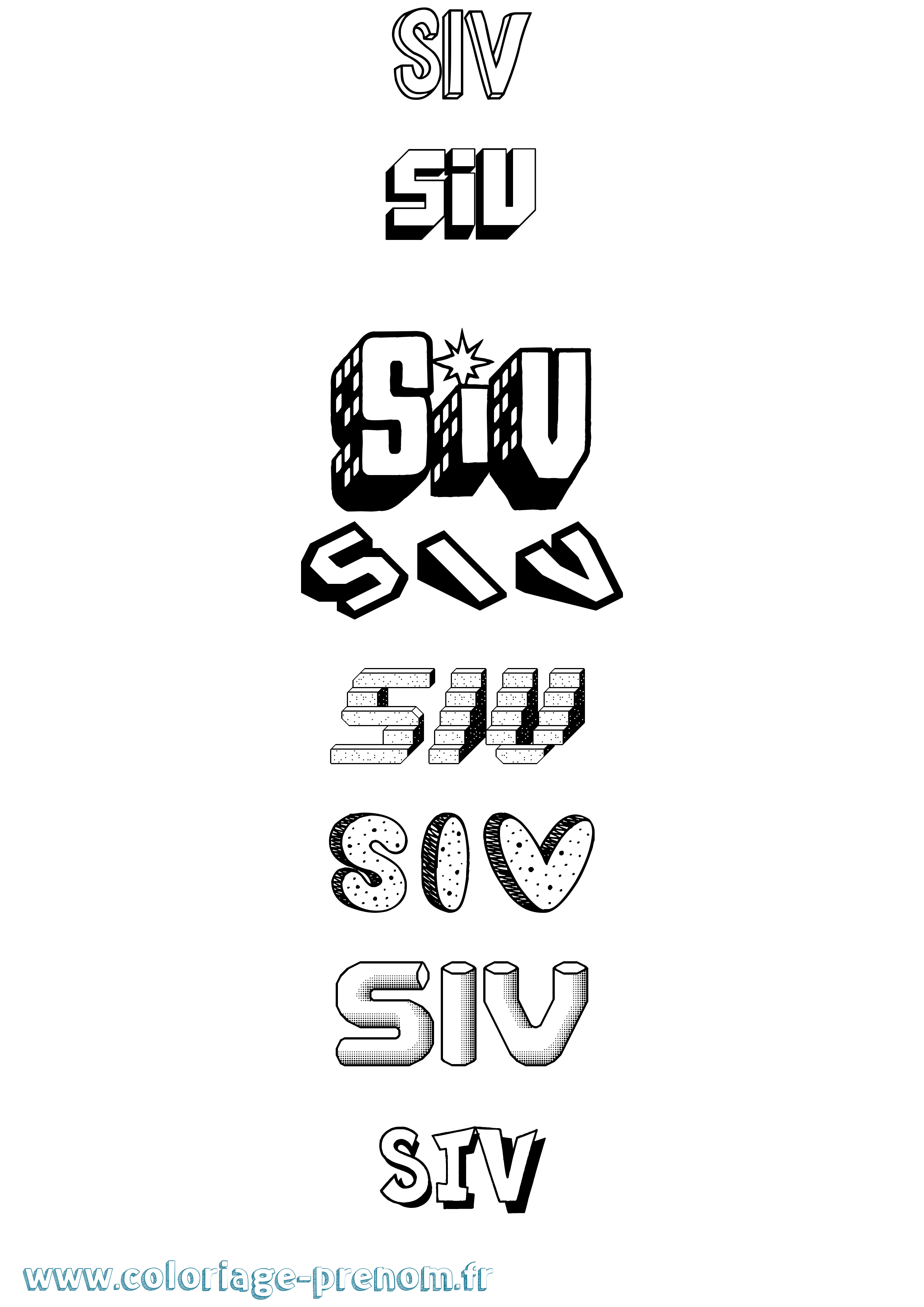 Coloriage Siv Effet 3D Coloriage prénom Siv Effet 3D