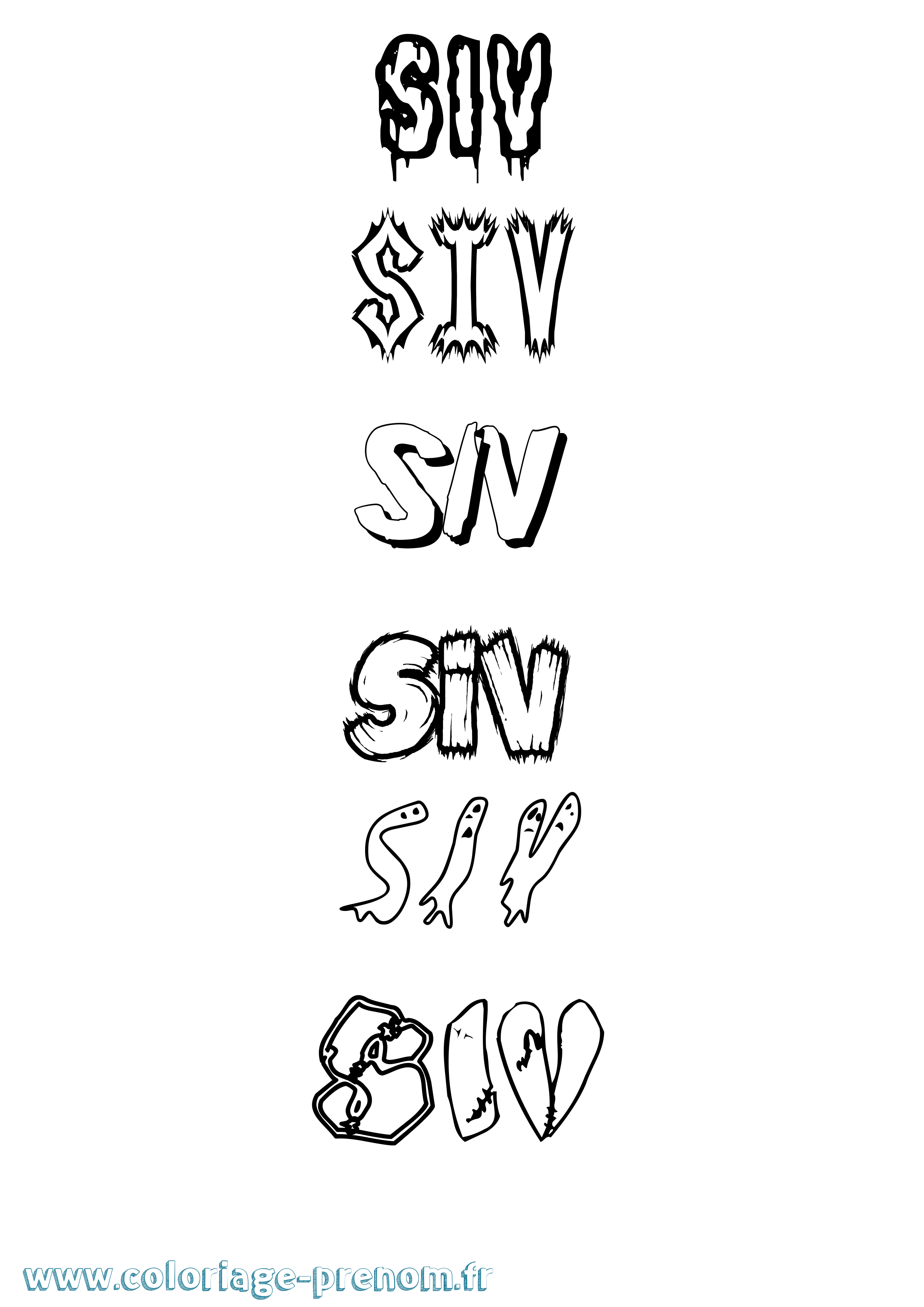 Coloriage Siv Frisson Coloriage prénom Siv Frisson